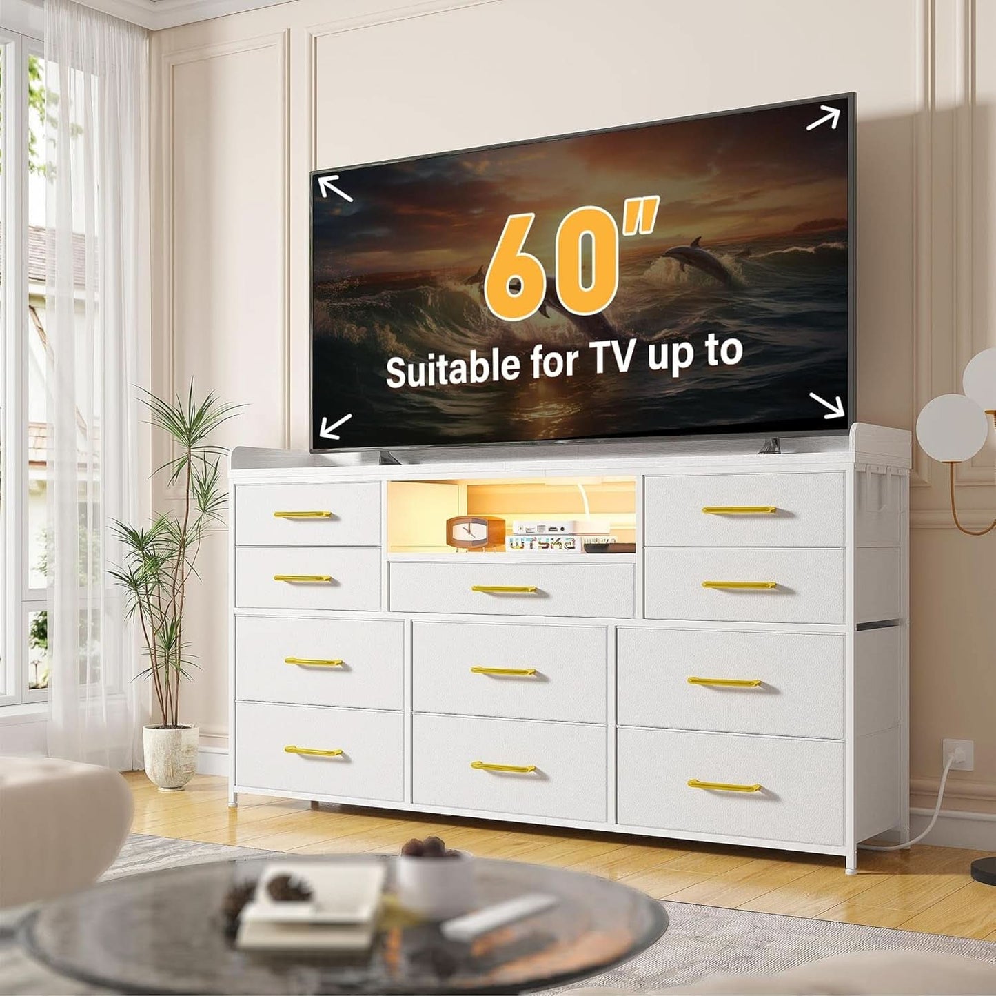 Bedroom Dresser With 11 Drawers And 60 Inch TV Stand White