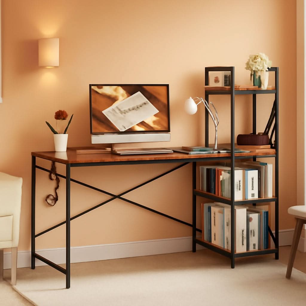Rustic Brown Desk With Built In Power And Spacious Storage For Home Office