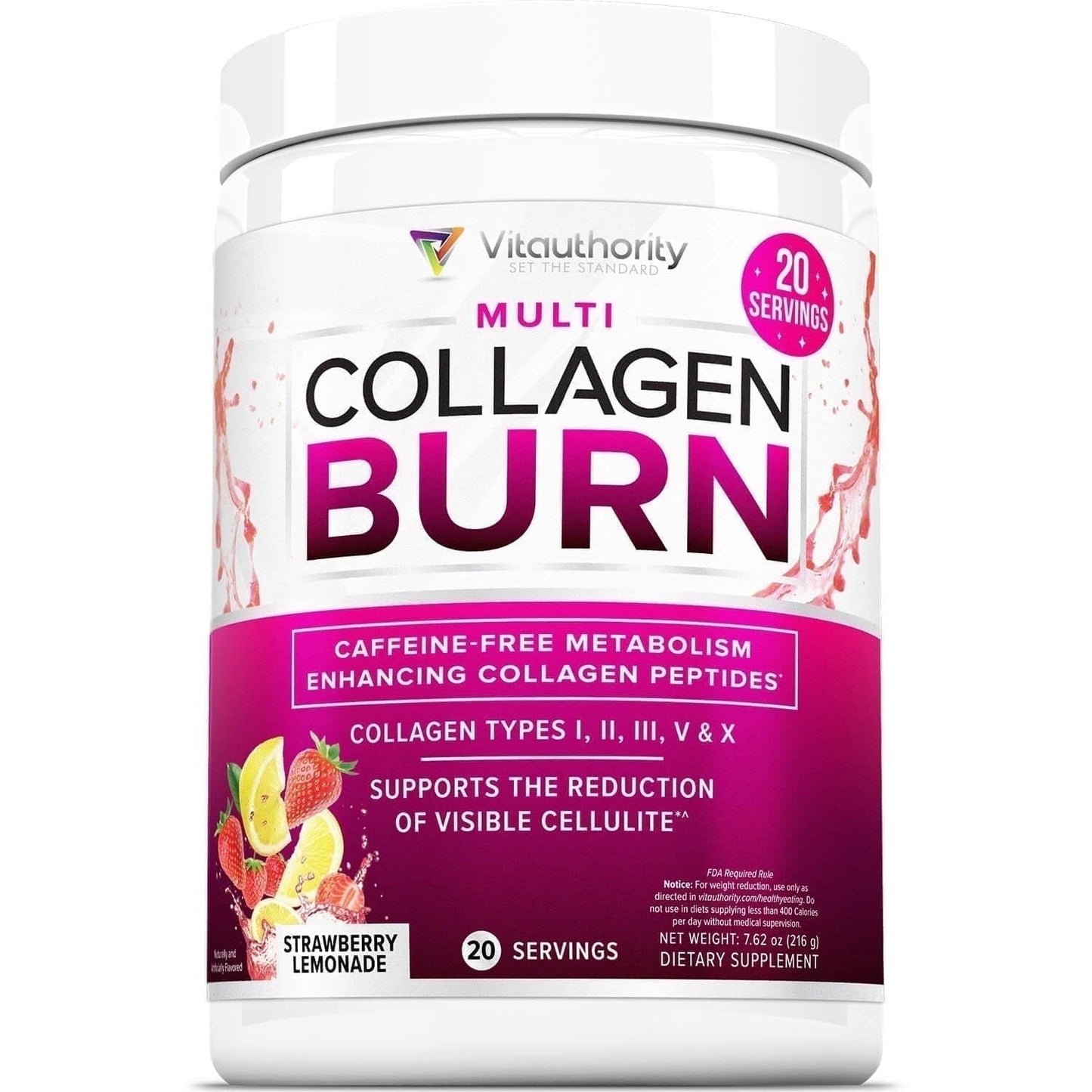 Vitauthority Multi Collagen Burn, Strawberry Lemonade, 7.62 oz (20 Servings)