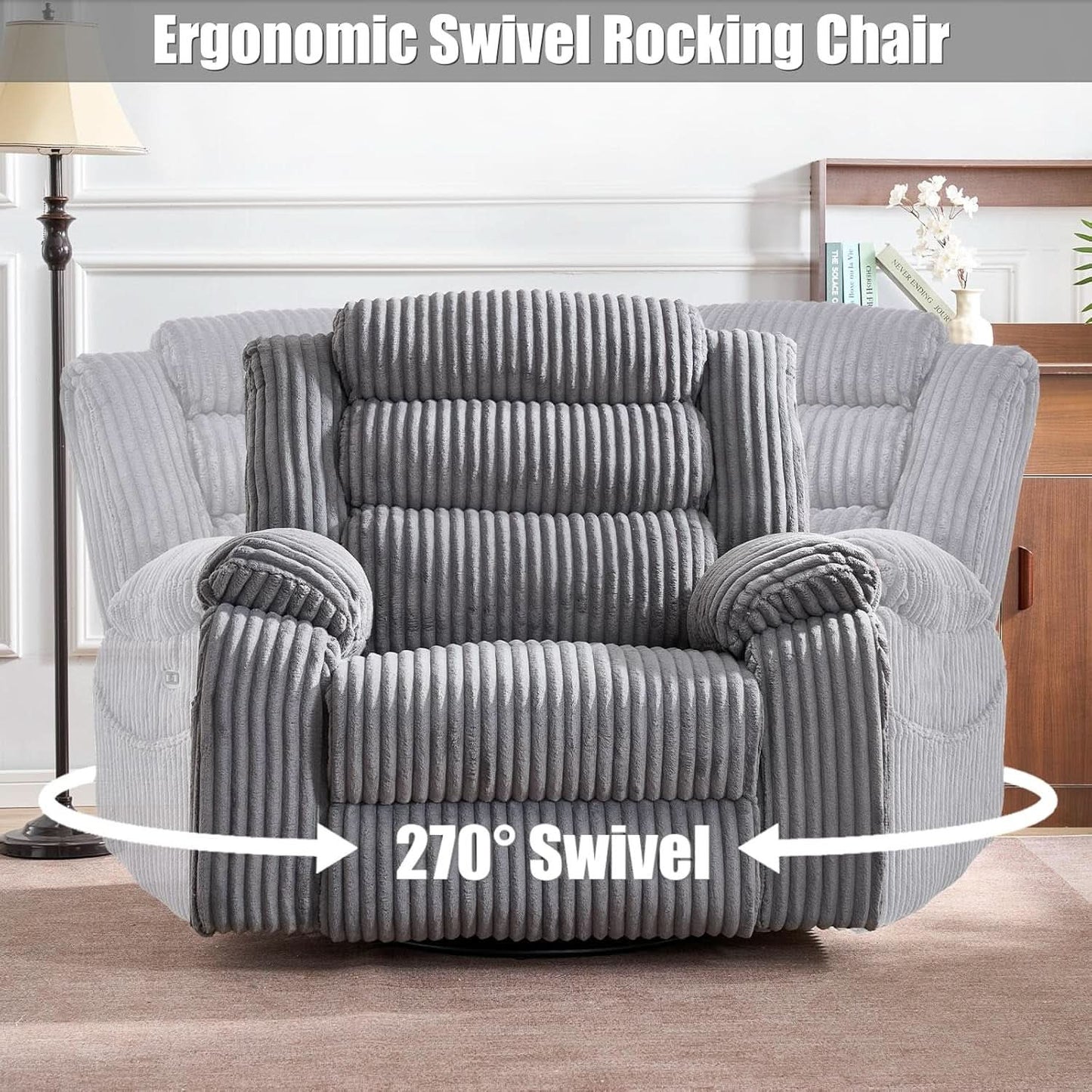Grey Heated Massage Power Recliner With USB Port Charging