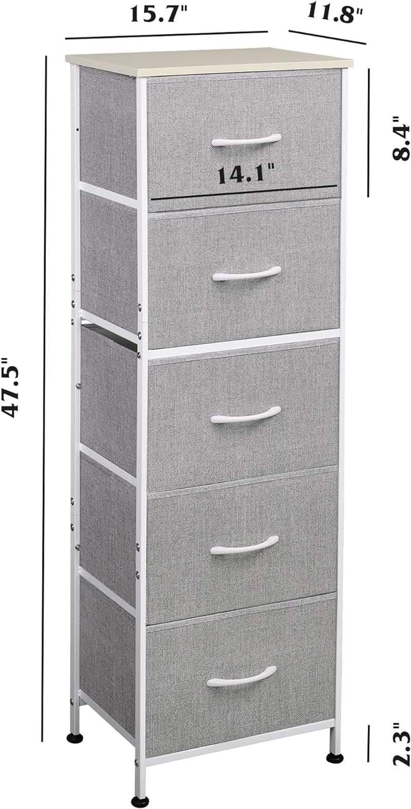Light Grey Fabric Dresser 5 Drawer Organizer Storage Solution