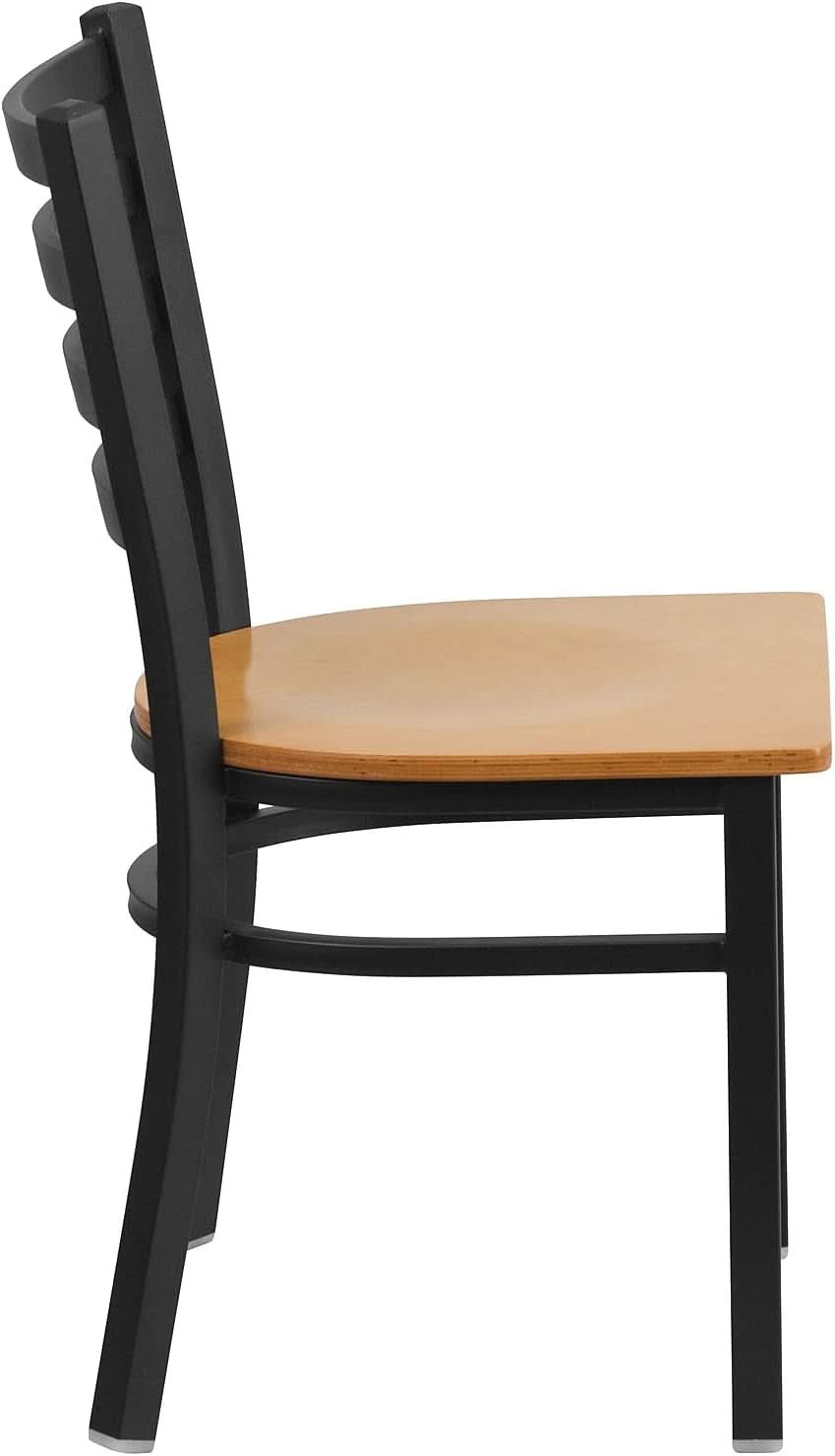 Hercules Series Black Ladder Back Metal Dining Chair Set of 2 With Natural Wood Seat
