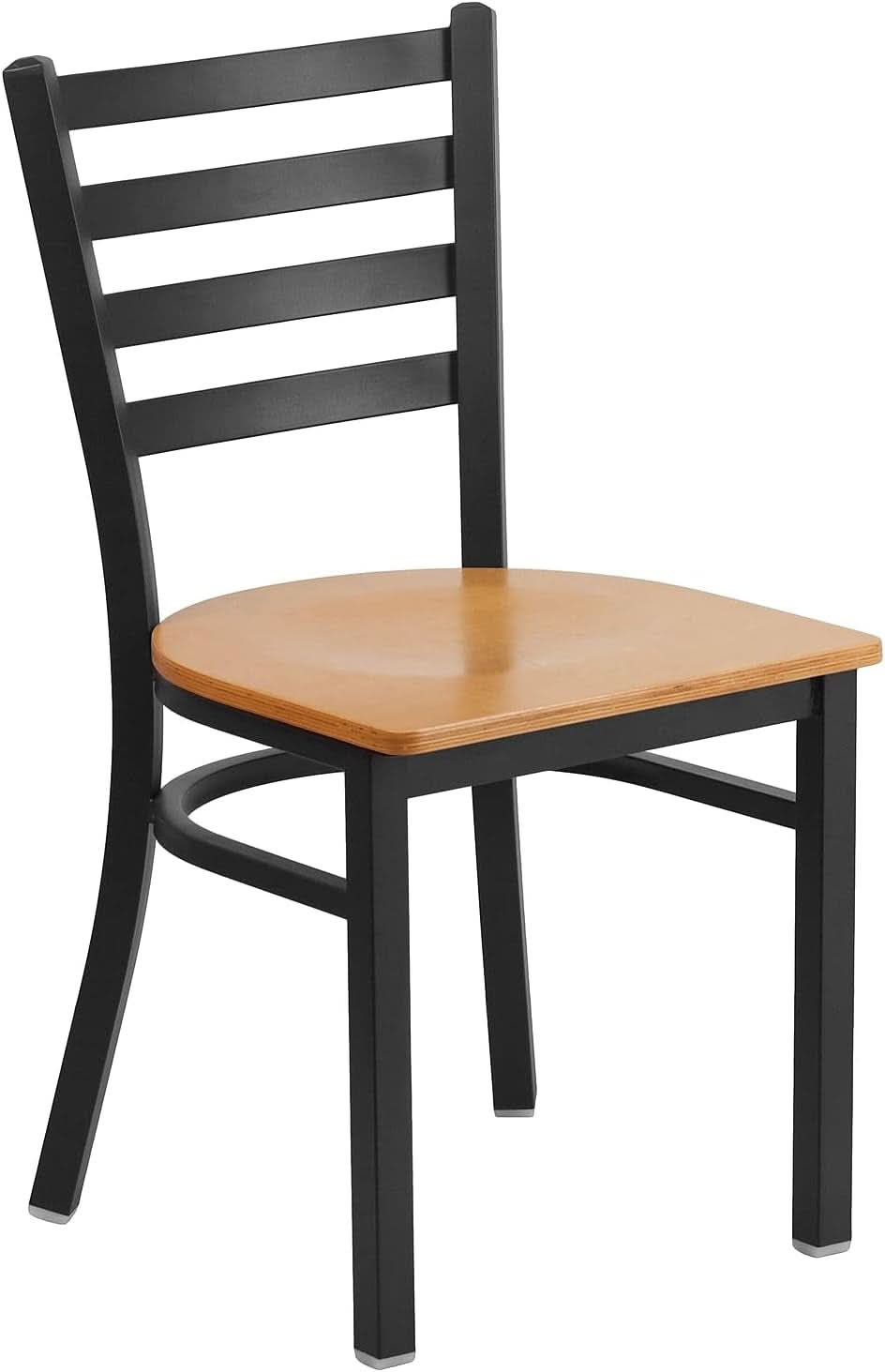 Hercules Series Black Ladder Back Metal Dining Chair Set of 2 With Natural Wood Seat