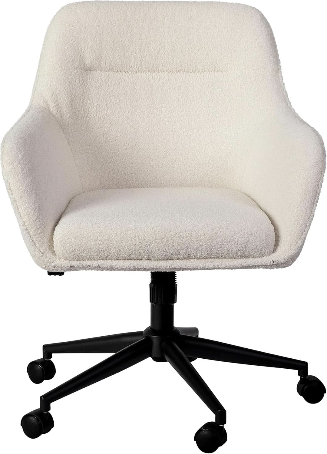 Rayna Swivel Task Chair White Boucle With Oil Rubbed Bronze