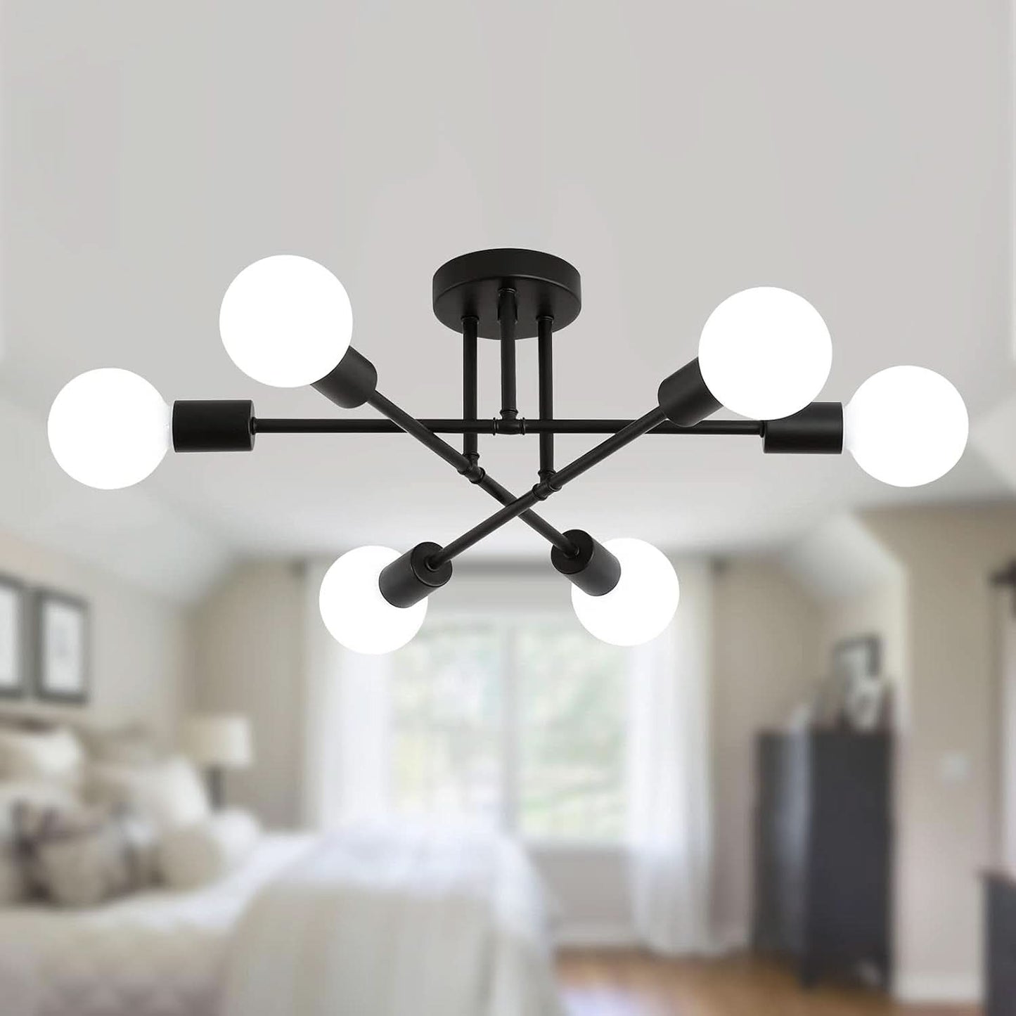 Black Modern Sputnik Chandelier 6 Light Ceiling Fixture