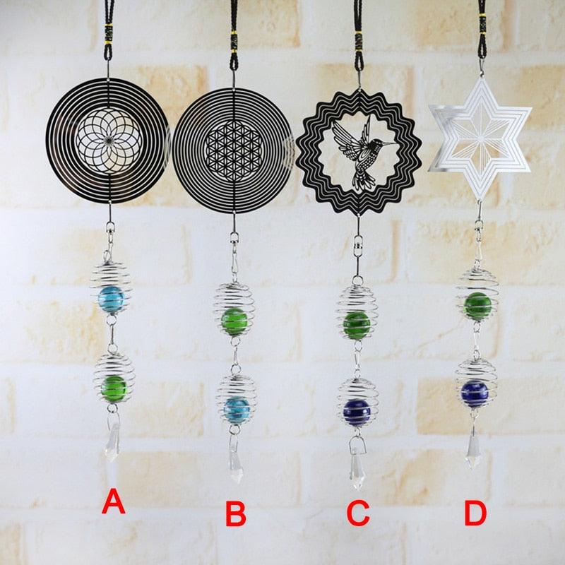 Elegant 3D Metal Hanging Wind Hanging Spinners Spiral Wind Chimes Wind Sculptures With Gazing Ball Spiral Tail Stainless Steel Spin Decor For Indoor Outdoor Spinner Wind Chime With Spiral Tail Ball Center Home Decor