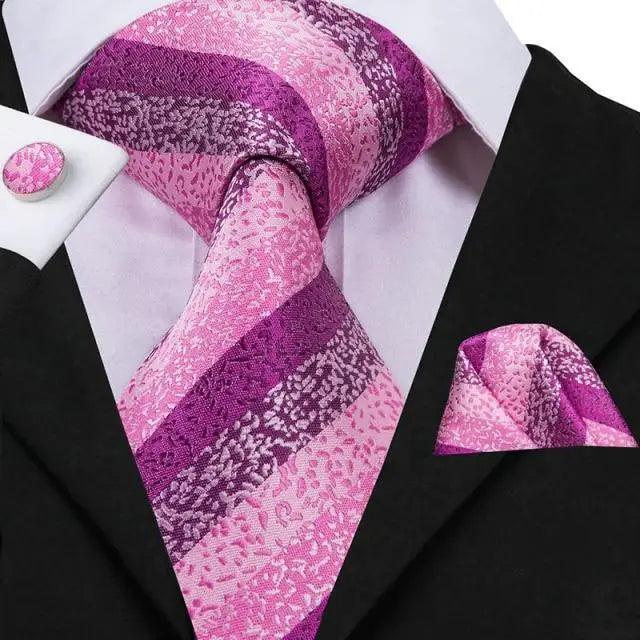 Elegant Pink Silk Necktie Pocket Square Cufflinks Set