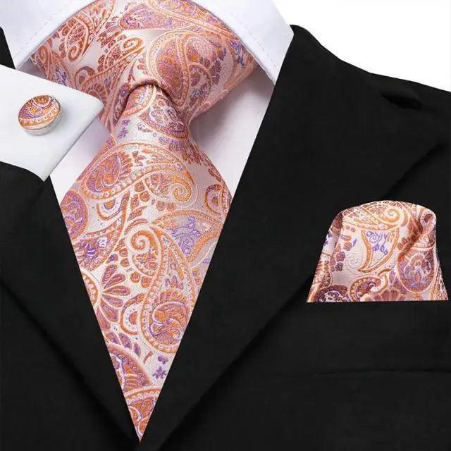 Elegant Pink Silk Necktie Pocket Square Cufflinks Set