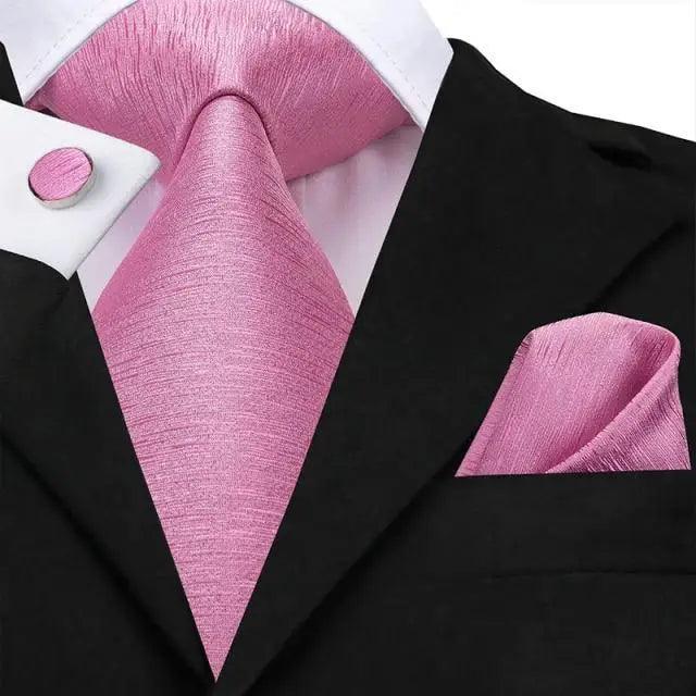 Elegant Pink Silk Necktie Pocket Square Cufflinks Set