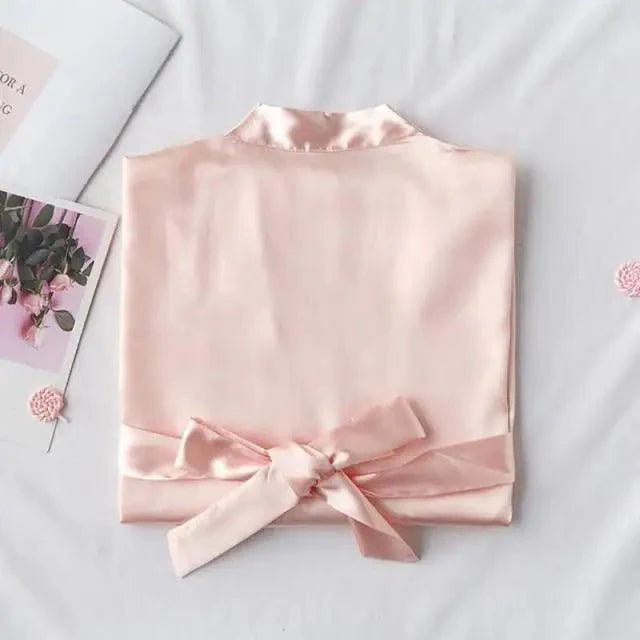 Elegant Wedding Bride Robe Lightweight Short Silk Sleepwear Women Indoor Bathrobes