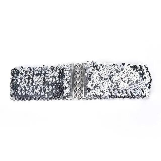 Elegant Wide Fabric Strap  Silver Metal Buckle Belts For Women Trendy Women's Fashion Stretchable Classic Color Belts