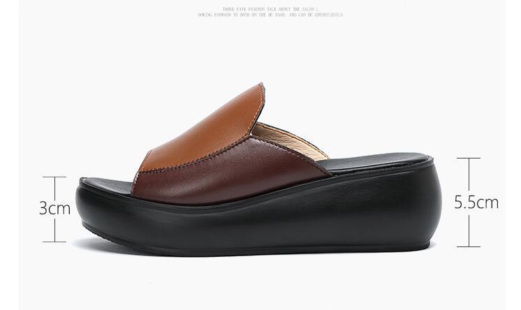 Elegant Platform Summer Women Genuine Leather Slippers