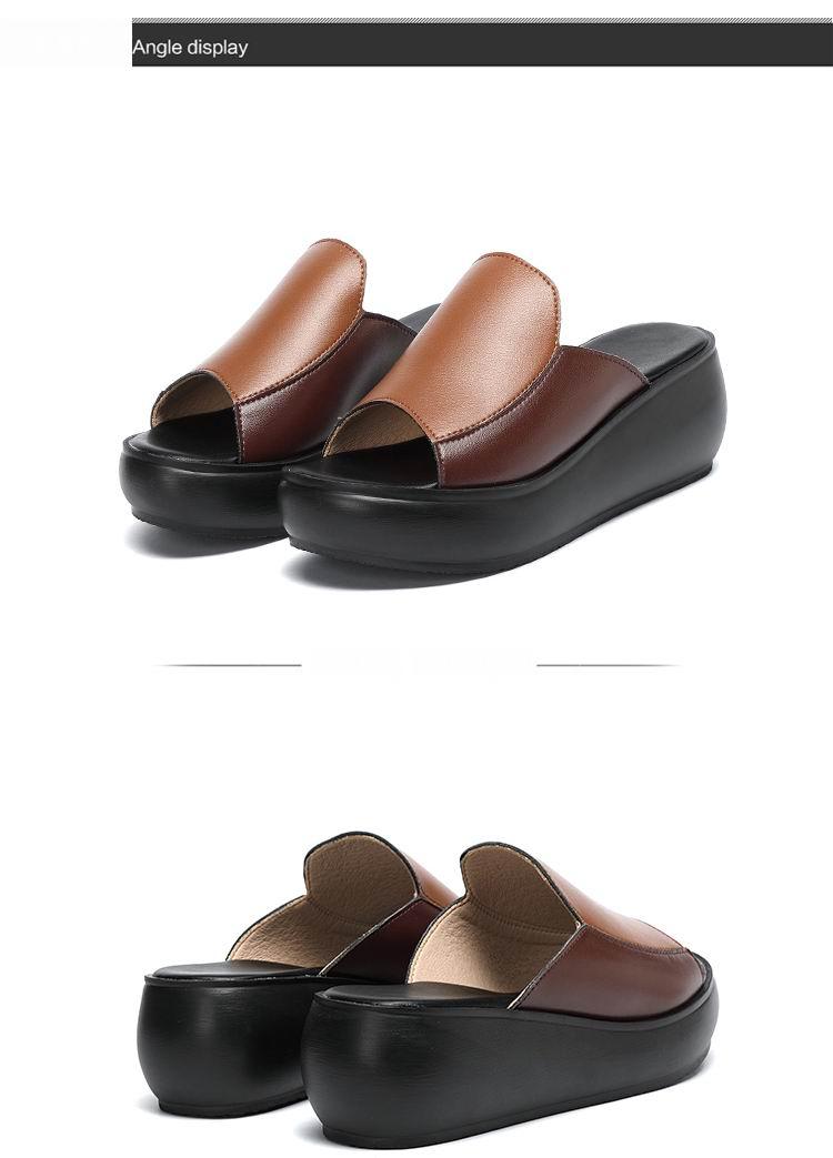 Elegant Platform Summer Women Genuine Leather Slippers
