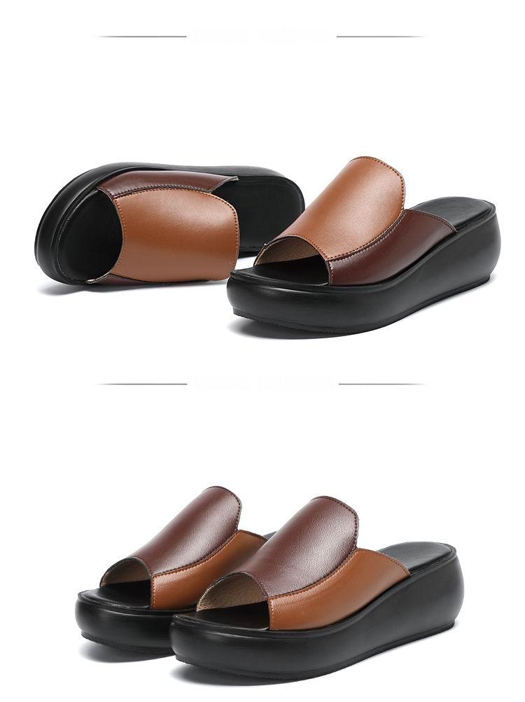 Elegant Platform Summer Women Genuine Leather Slippers