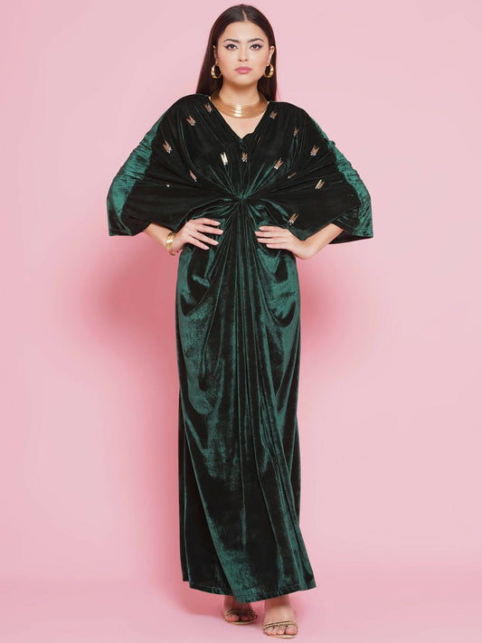 Women Republic Green Velvet Hand Embellished Gown