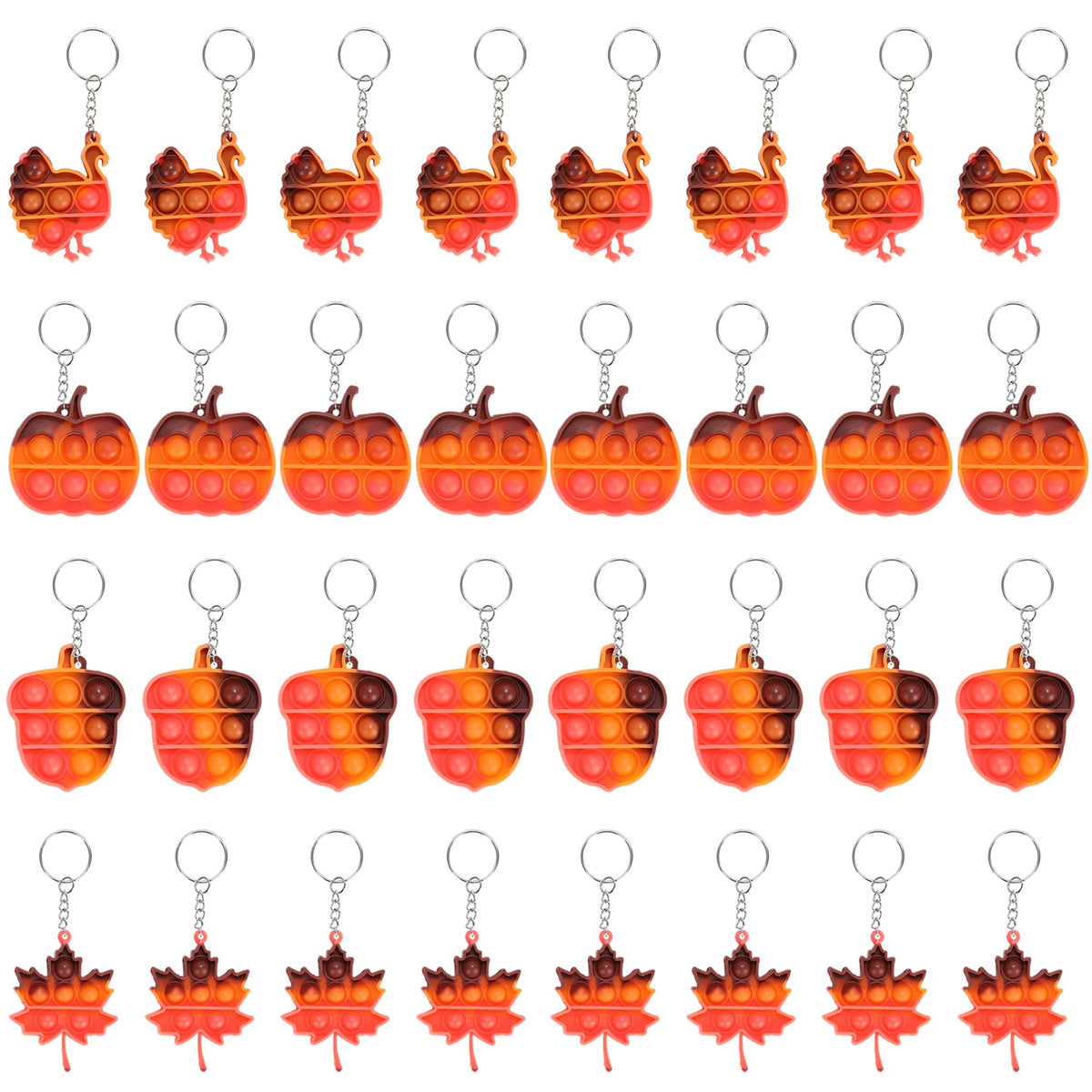 32-Piece Fall Thanksgiving Mini Pop Fidget Keychain Set
