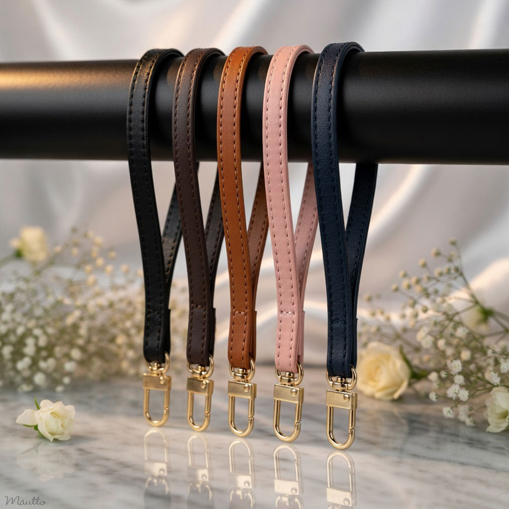 Petite Wrist Strap & Keychain Accessory - Real Leather (3/8 inch, 9mm Wide) - Customize Swiveling Clip & Leather Color