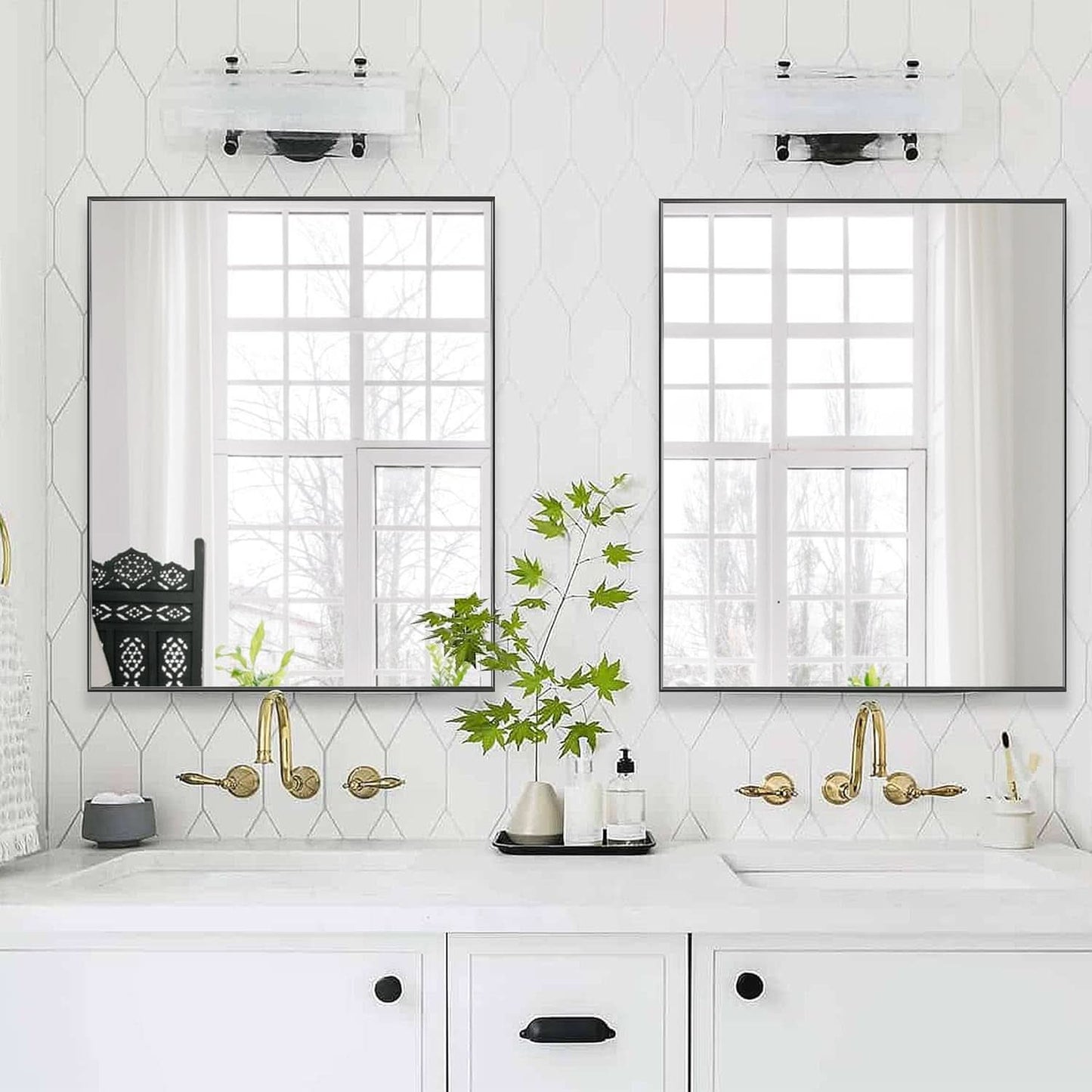 24X32 Inch Black Aluminum Frame Wall Mirror For Bathroom Vanity Horizontal Or Vertical Mount
