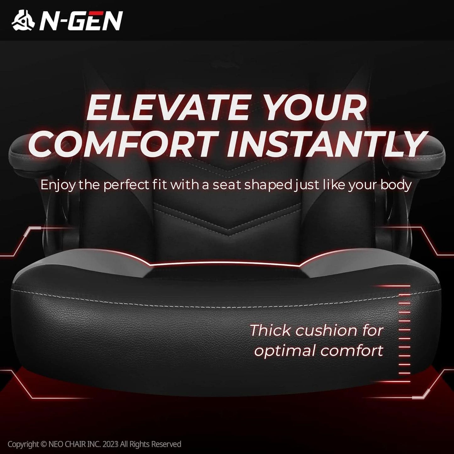 N-GEN Ergonomic Gaming Chair With Lumbar Support Gray PU Leather