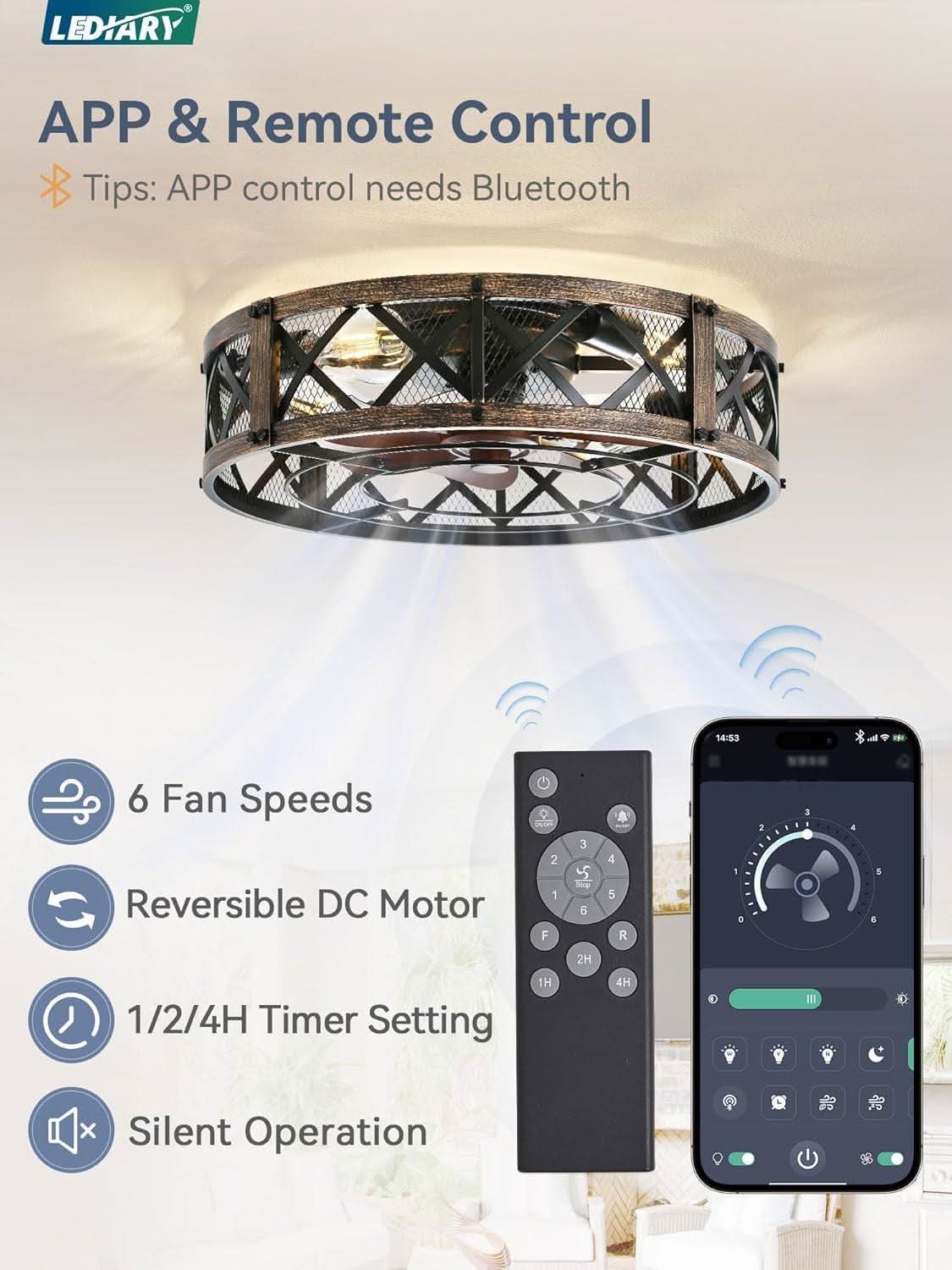 Twenty Inch Caged Ceiling Fan With Integrated Light Black