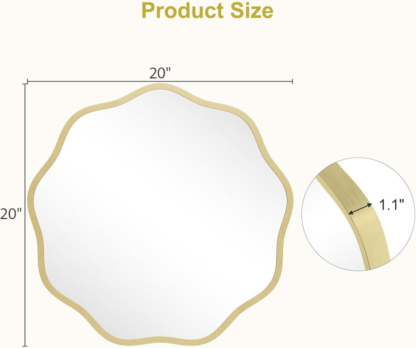 Gold Round Wall Mirror 20 Inch Decorative Home Accent