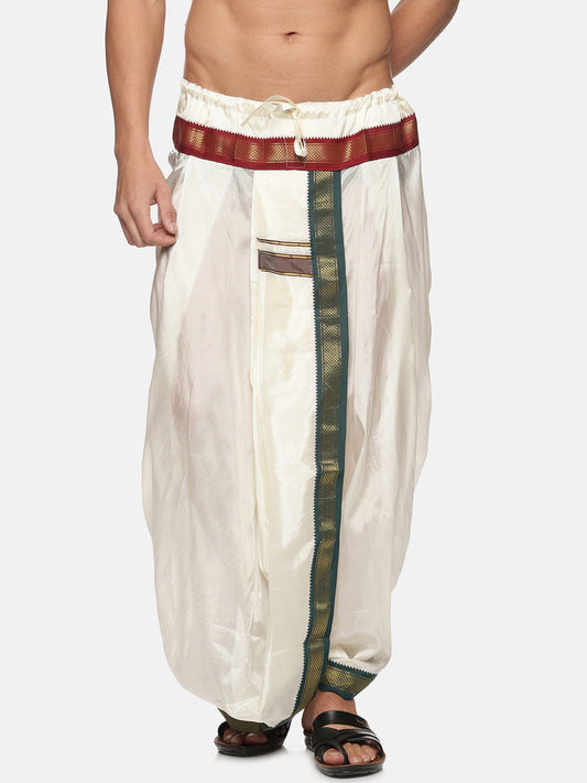 Sethukrishna Men Cream Solid Art Silk Dhotis