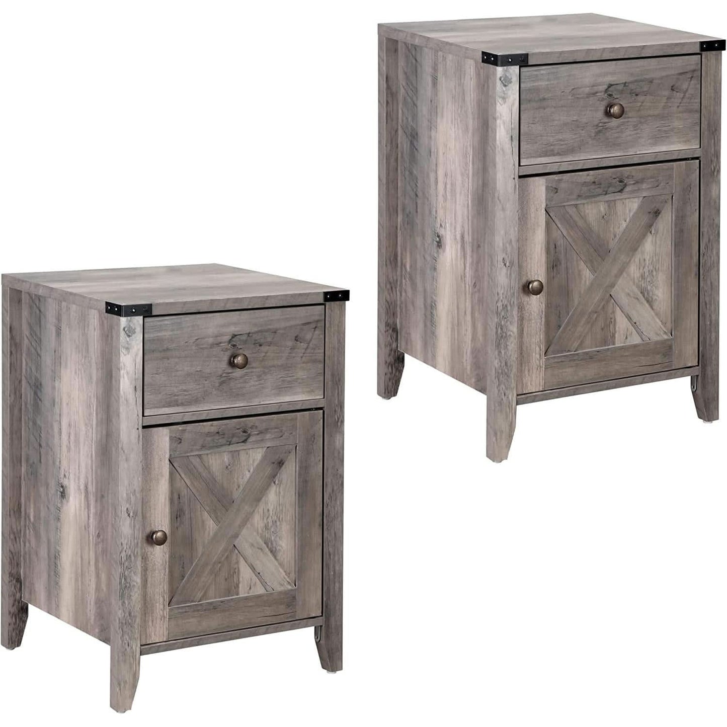 Barnwood Rustic Nightstand With X Shaped Barn Doors Grey