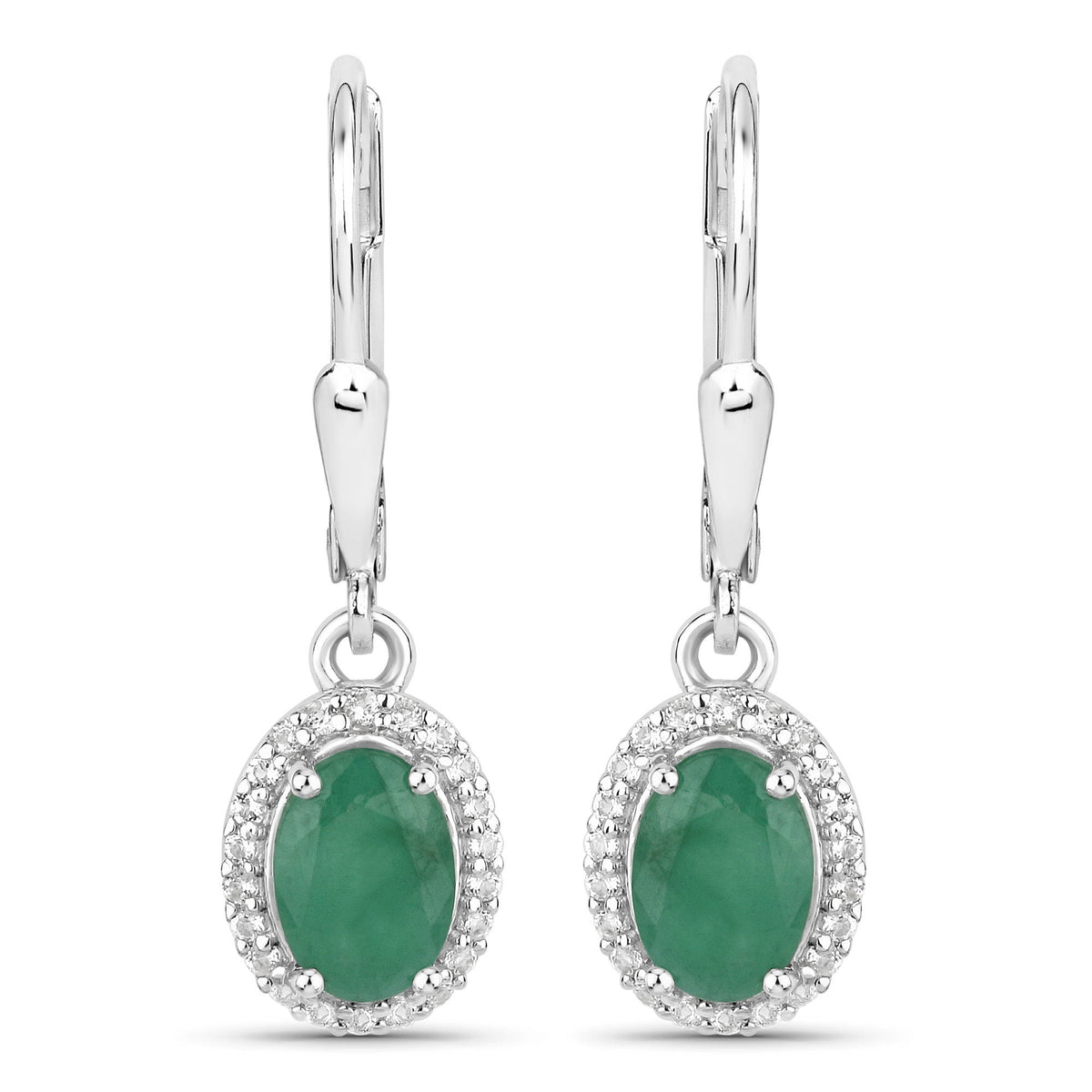 1.72 Carat Genuine Emerald and White Topaz .925 Sterling Silver Earrings