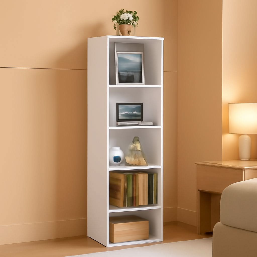 Slim Engineered Wood Bookcase With Storage For Living Room