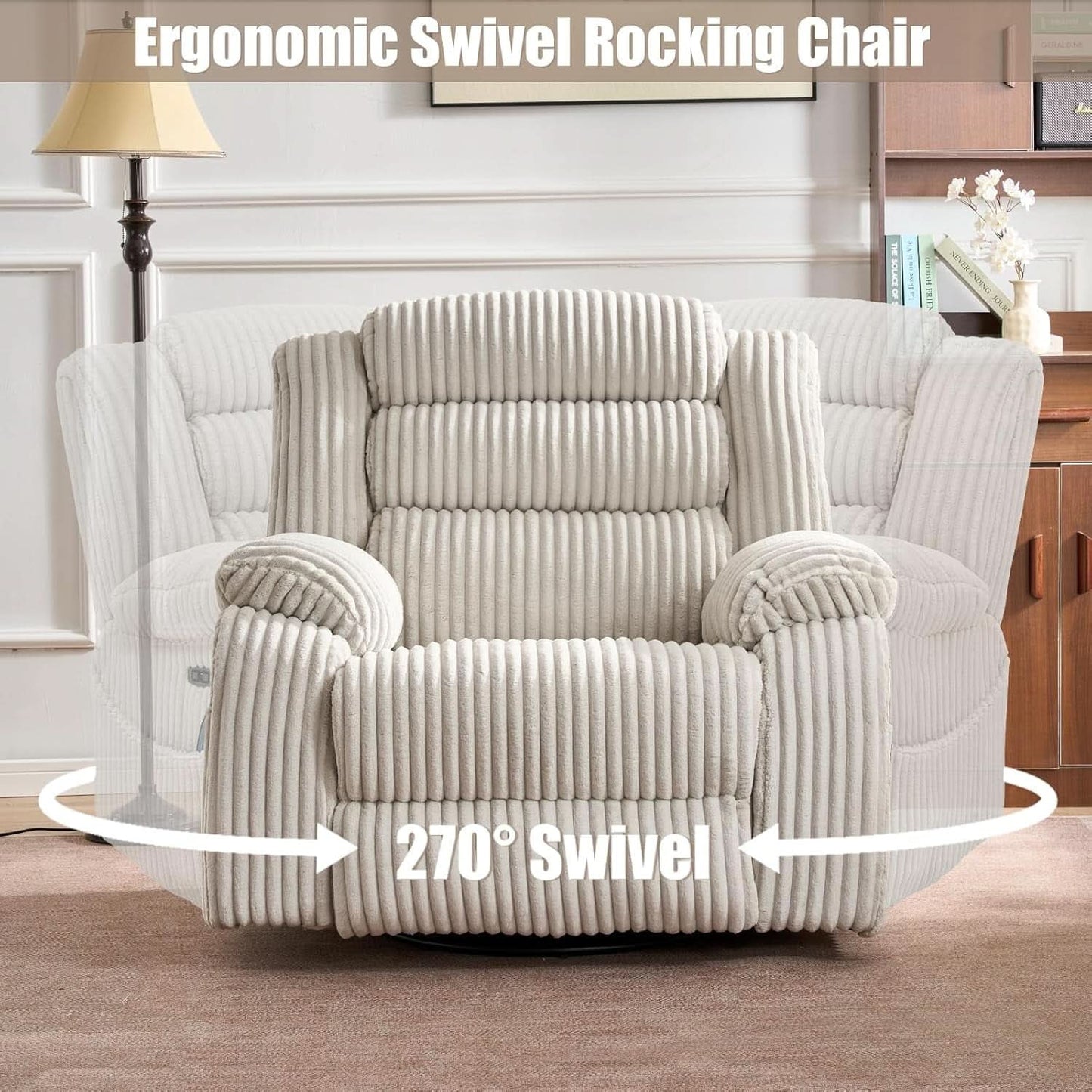 Power Swivel Rocker Recliner Chair With Massage And USB Charging White