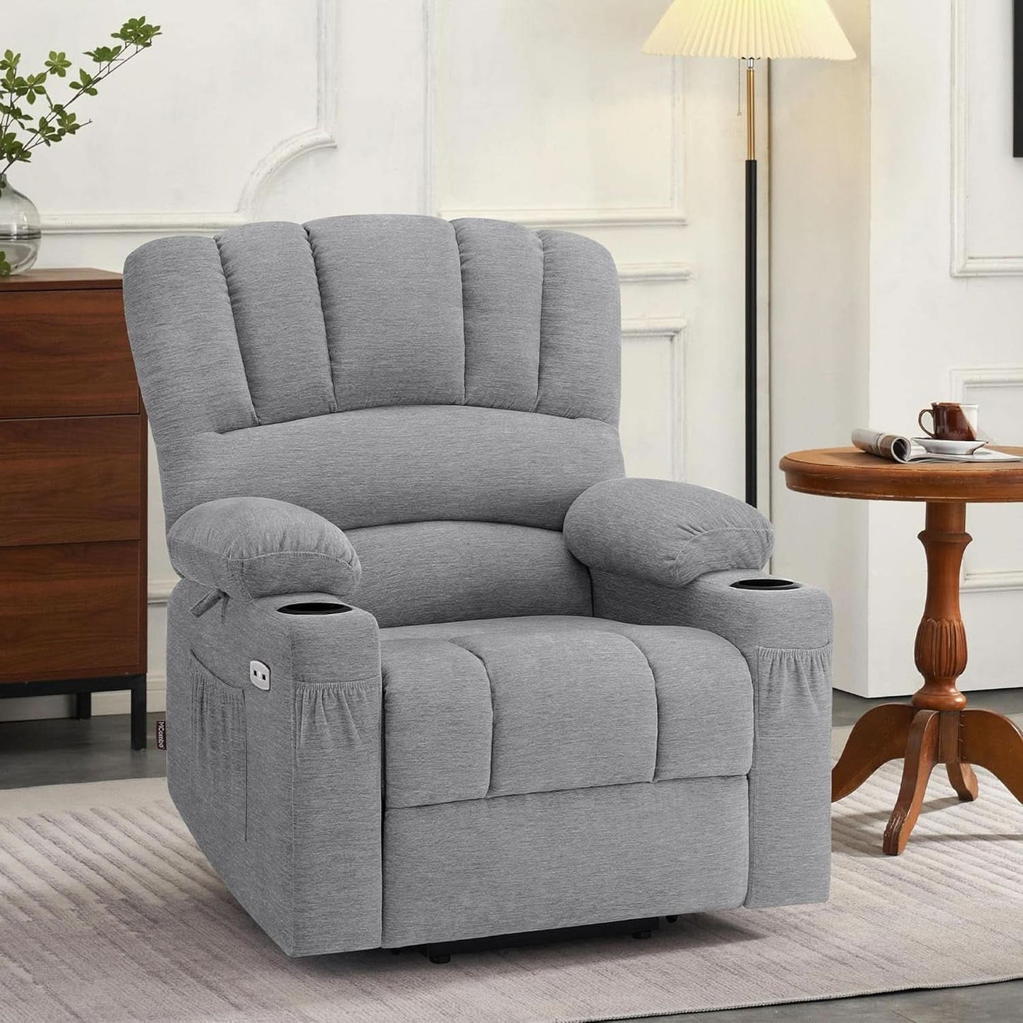 Power Lift Recliner Chair With Massage And Heat Grey Fabric