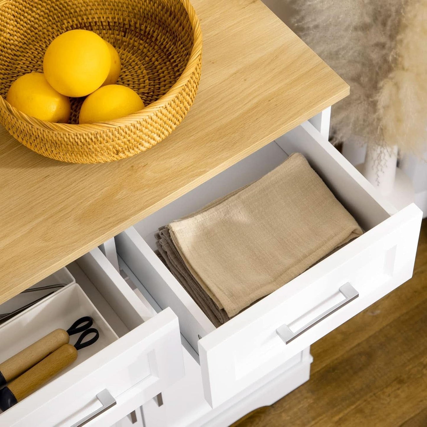 Sideboard Buffet Cabinet With 3 Storage Drawers And Adjustable Shelf