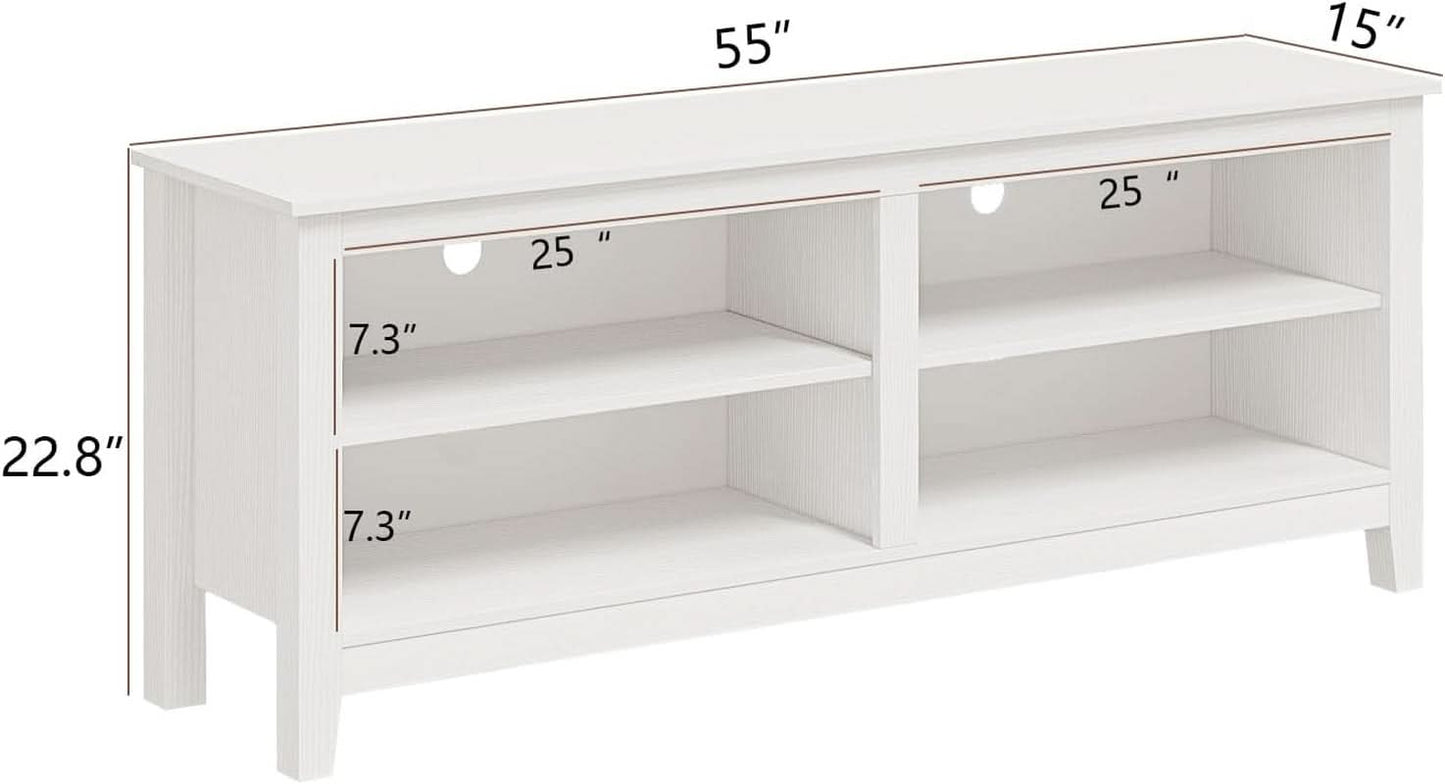 65 Inch TV Stand With Open Storage Shelves White Cabinet
