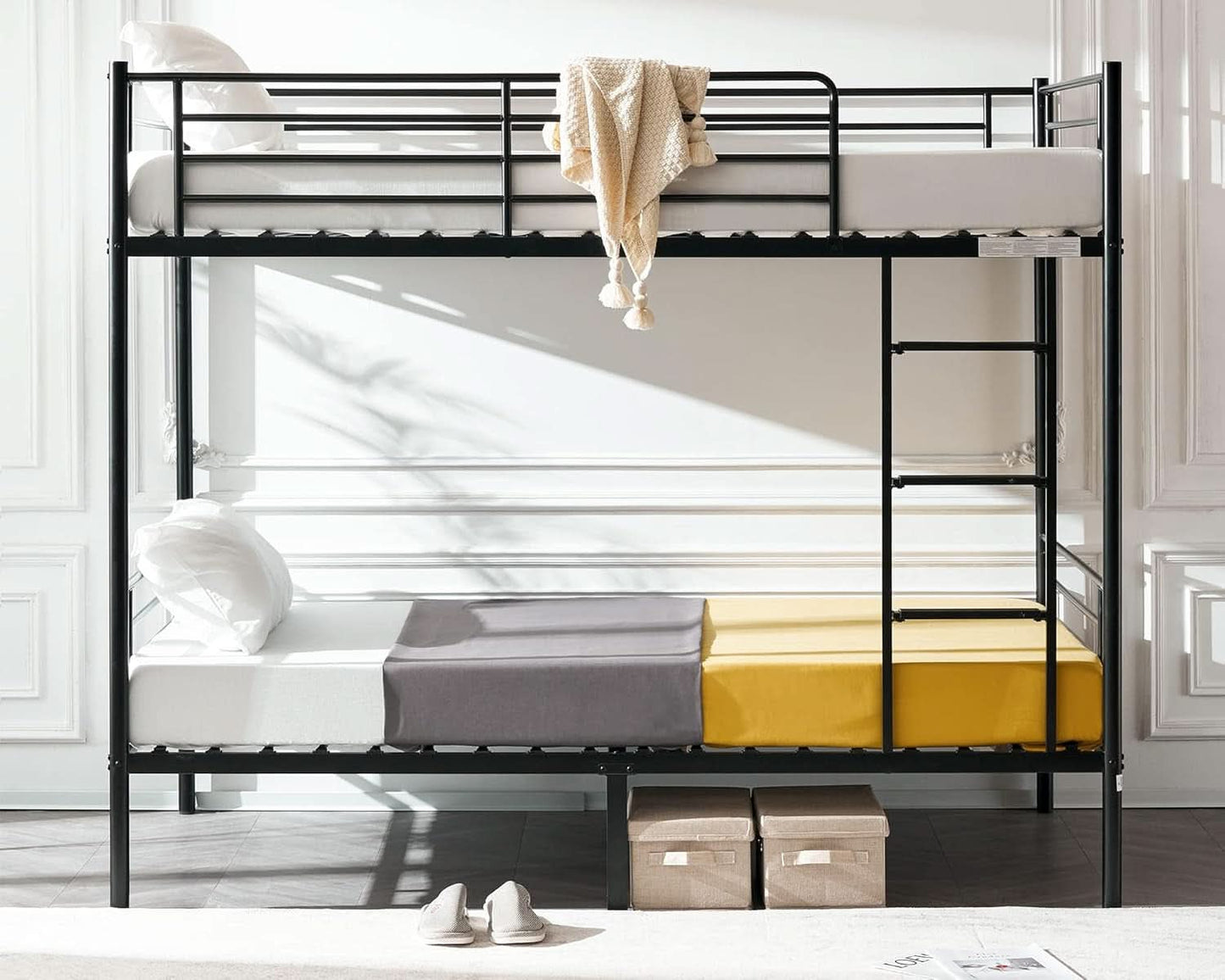 Twin Over Twin Bunk Bed With Stairs Black Metal Frame