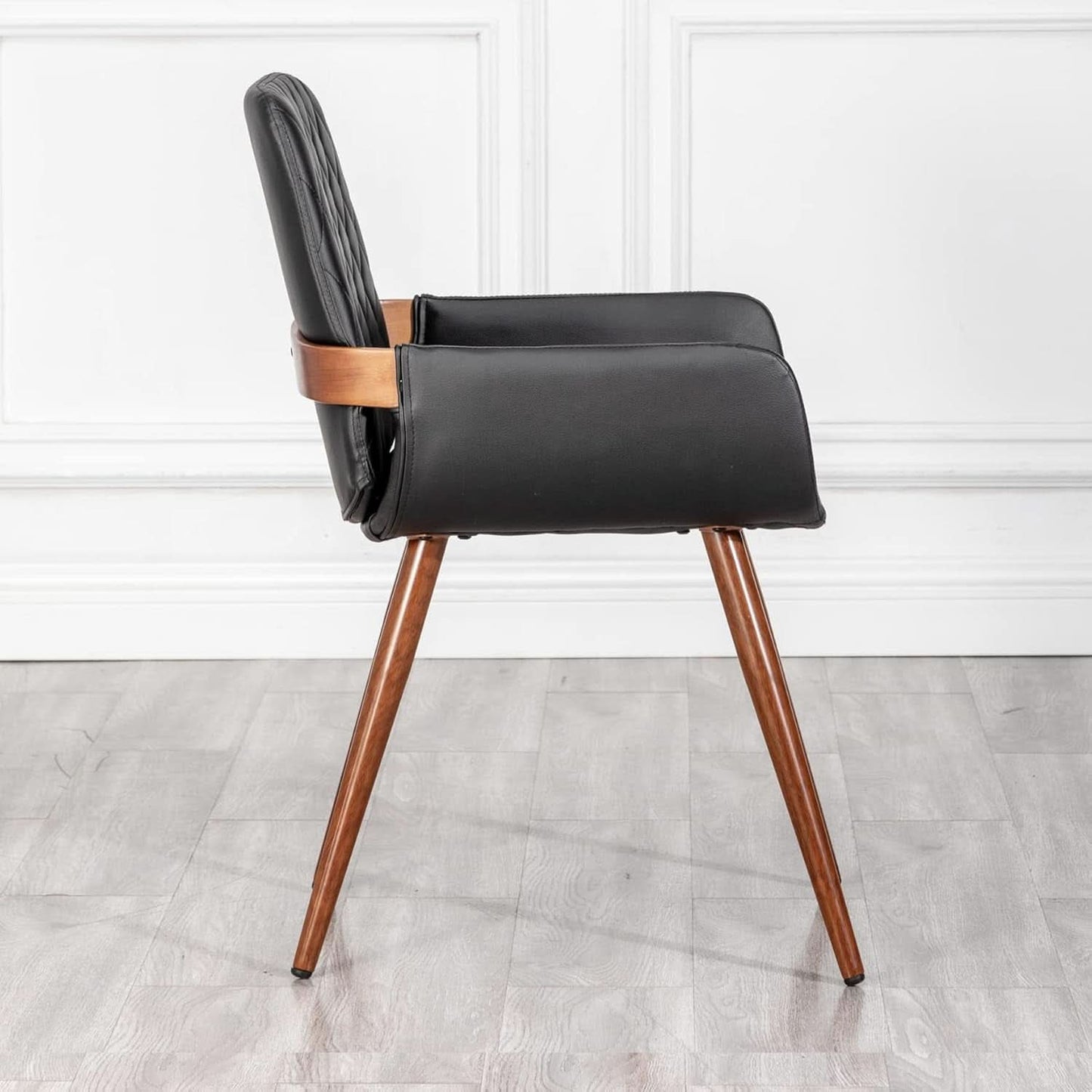 Mid Century Modern Faux Leather Dining Chairs Set 2 Black