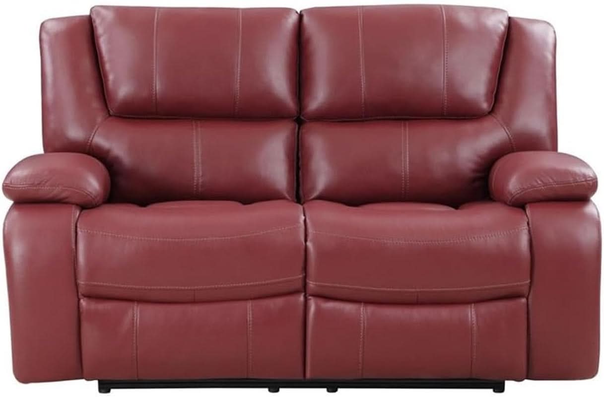 Red Faux Leather Reclining Loveseat With Manual Recline