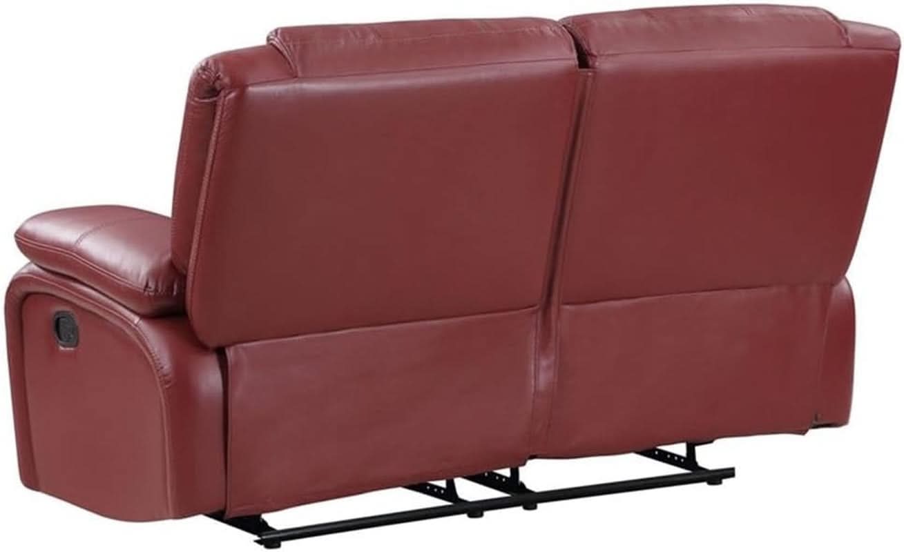 Red Faux Leather Reclining Loveseat With Manual Recline