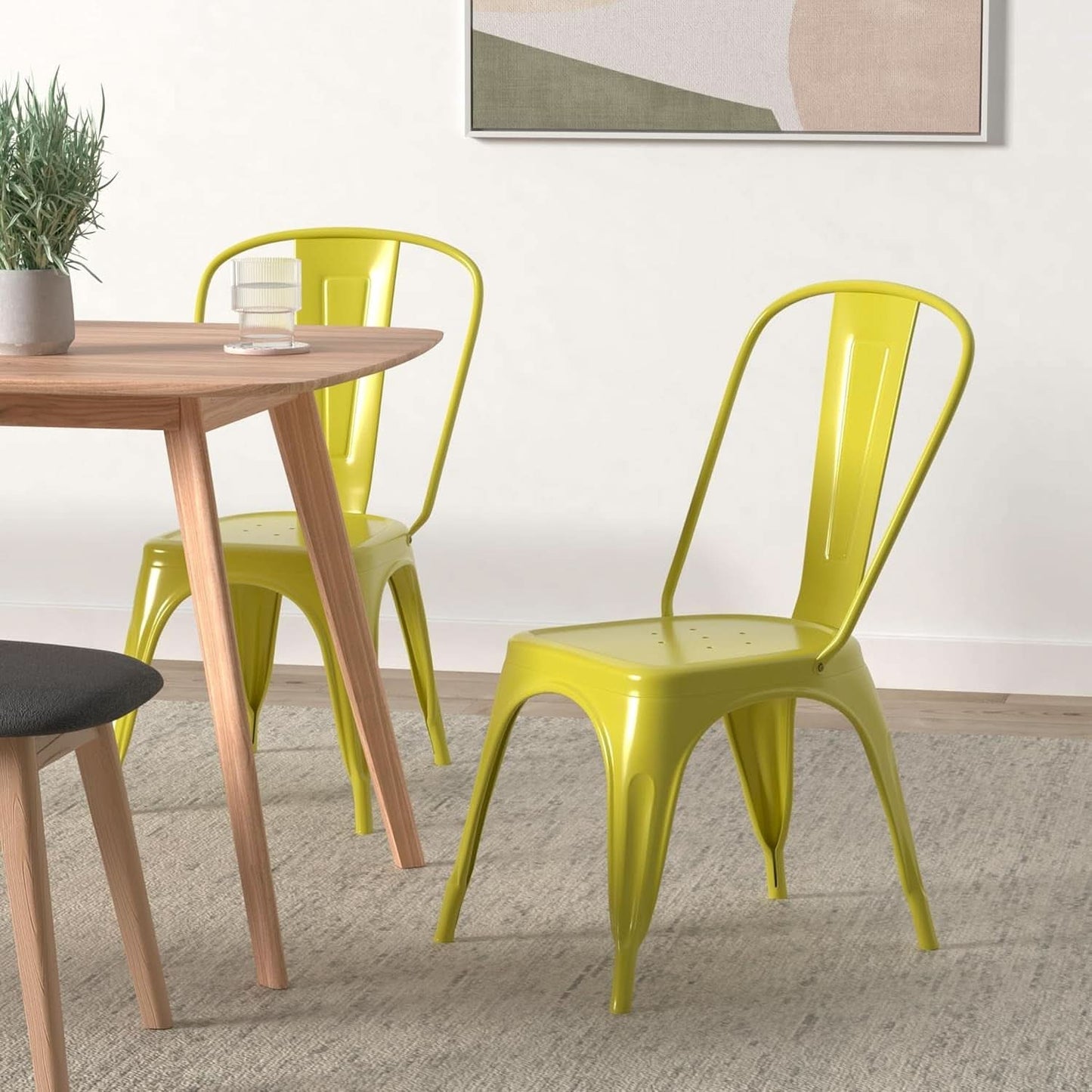 Stackable Yellow Metal Dining Chair 18 Inch Kitchen