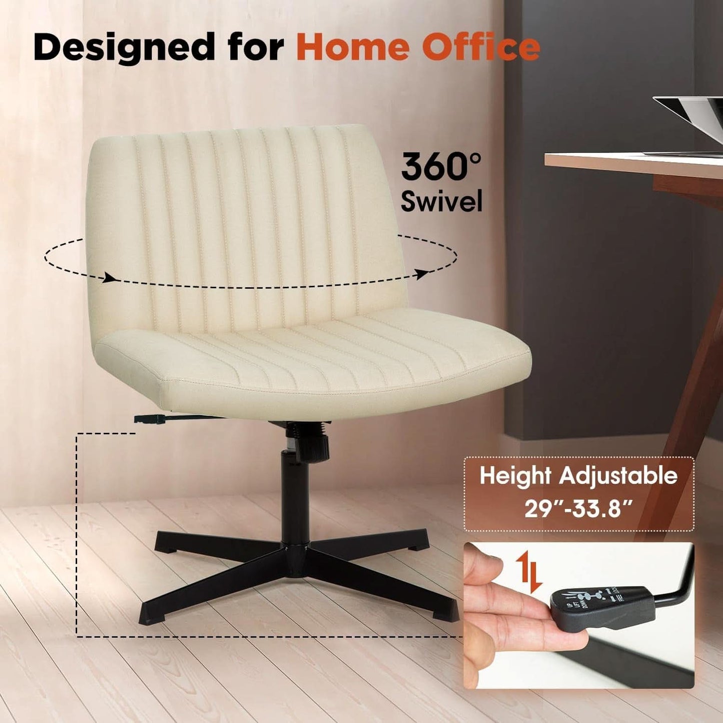 Criss Cross Armless Office Chair Beige Height Adjustable