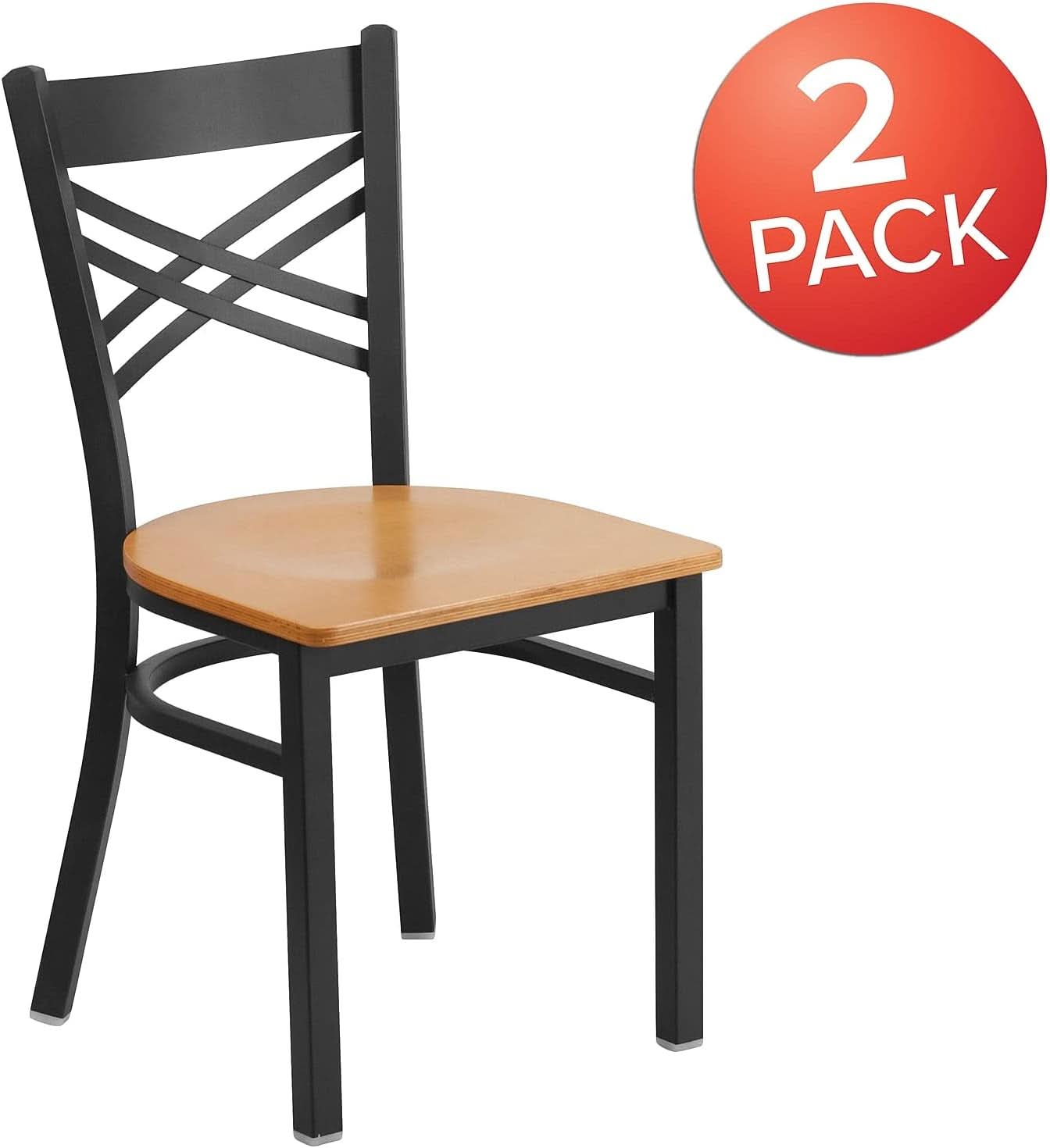 Two Pack Hercules Series Black X Back Metal Dining Chairs With Natural Wood Seats