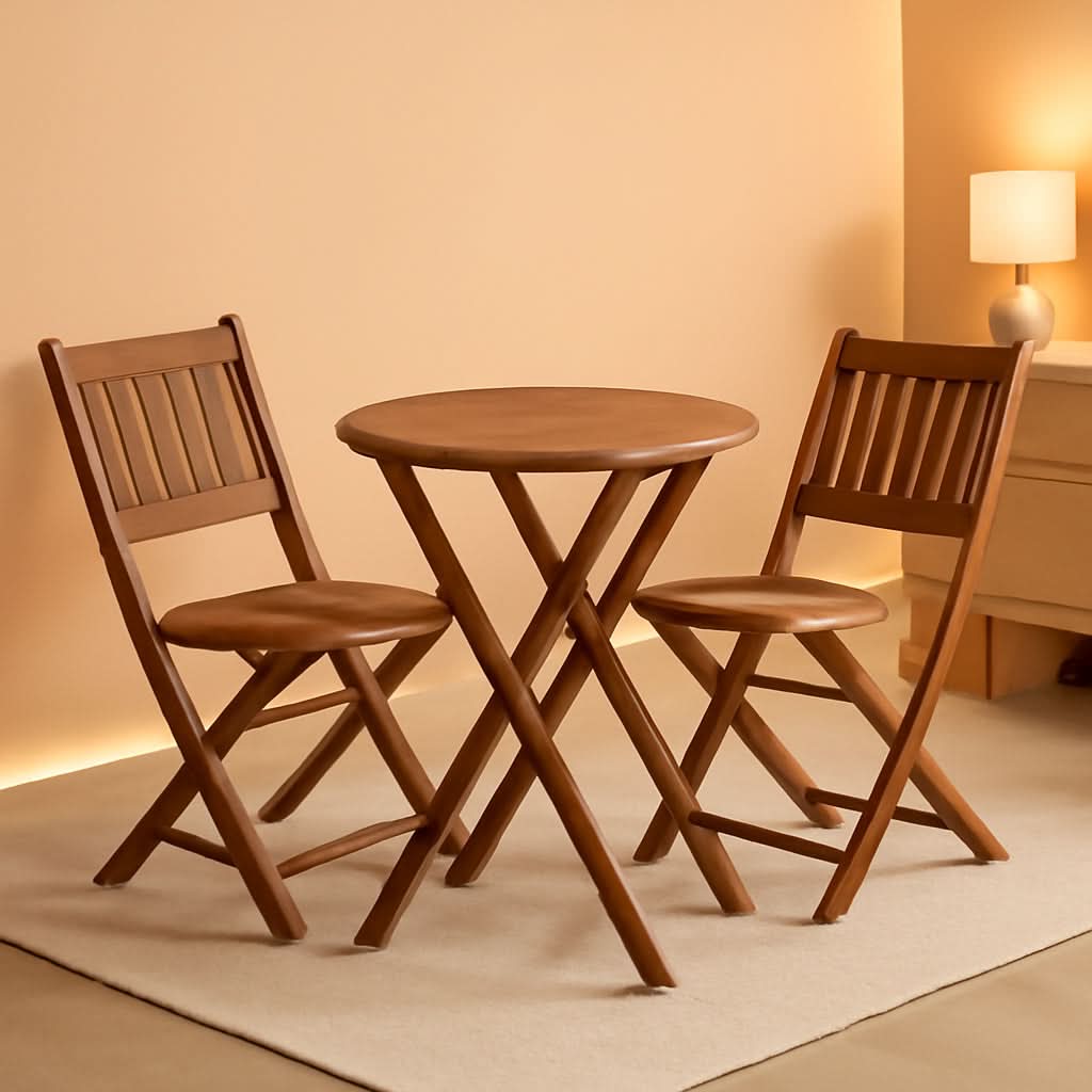 Acacia Round Folding Bistro Table And Chair Set Outdoor
