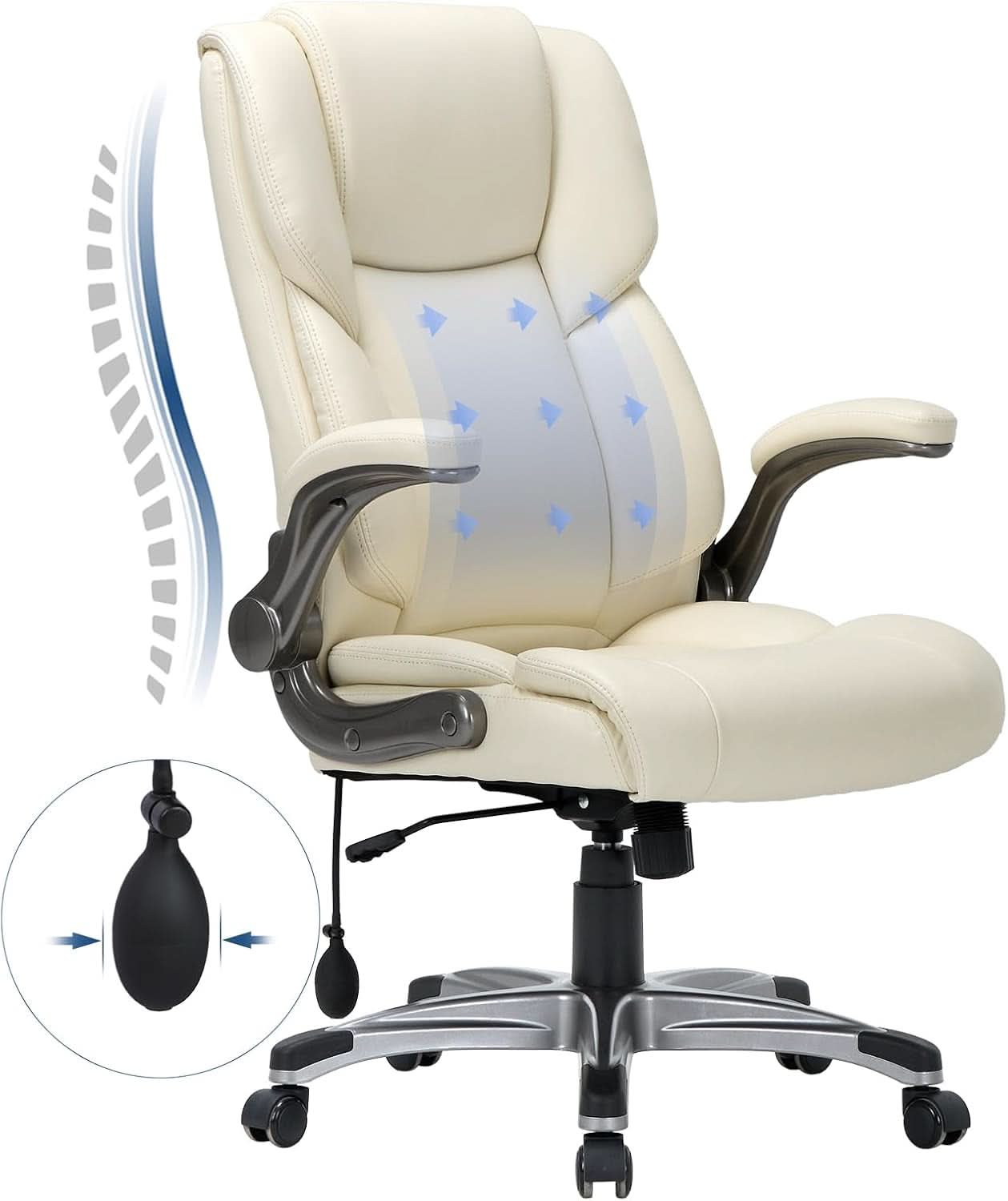 Ivory Leather Office Chair Set Of 2 With Flip Up Arms