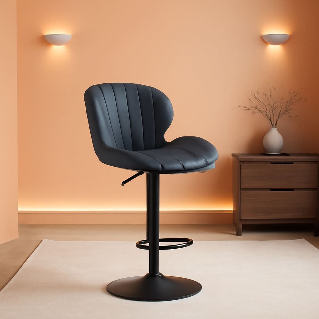 Black Adjustable Faux Leather Swivel Bar Stool Set Of Four