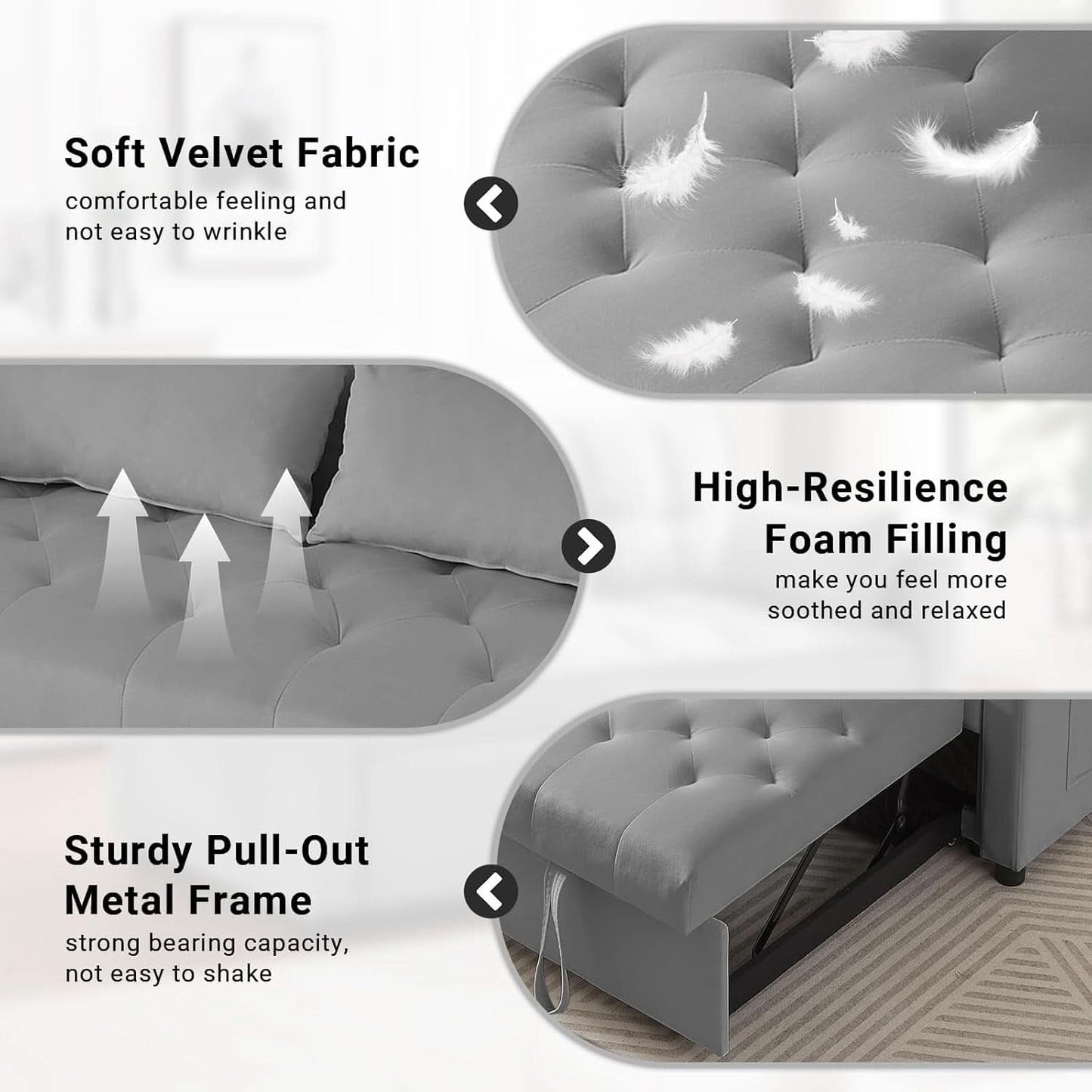 Grey Adjustable Backrest Convertible Sleeper Sofa Bed