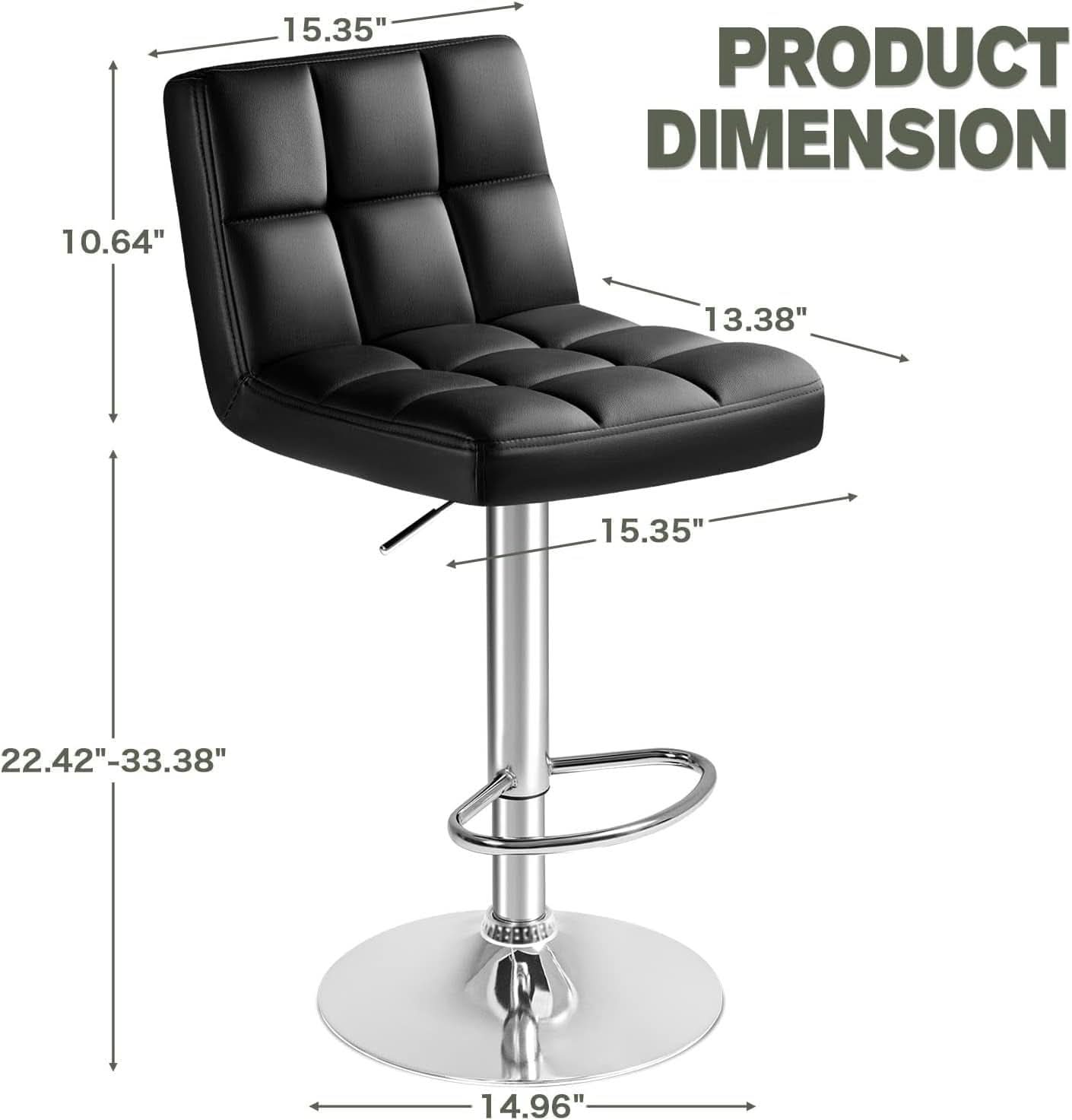 Bar Stools Set Of 2 Black PU Leather Swivel Adjustable Counter Height