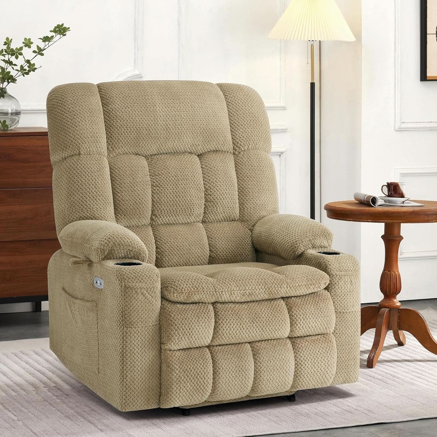 Large Dual Motor Power Lift Recliner Chair Massage Beige
