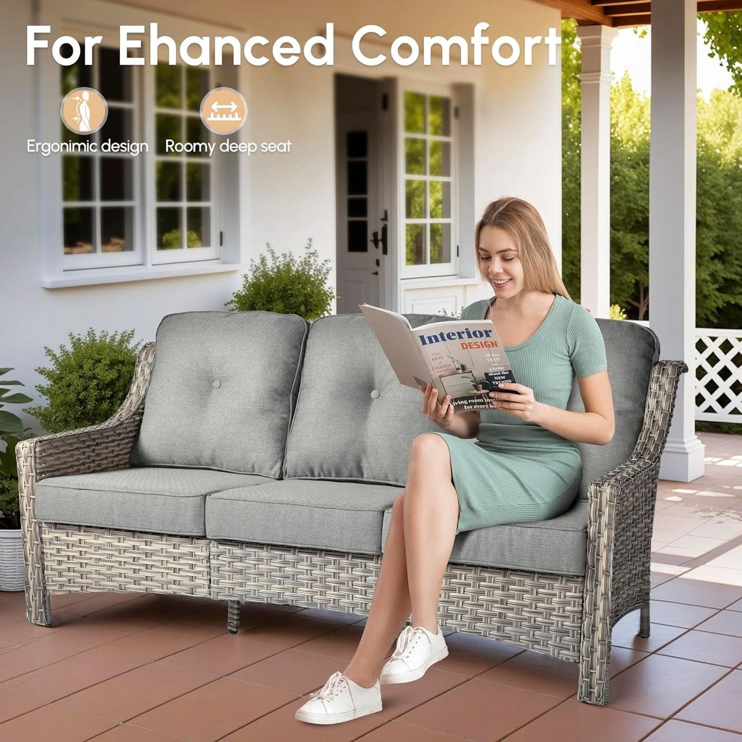 Outdoor Patio Furniture Set with Fire Pit and Ottomans