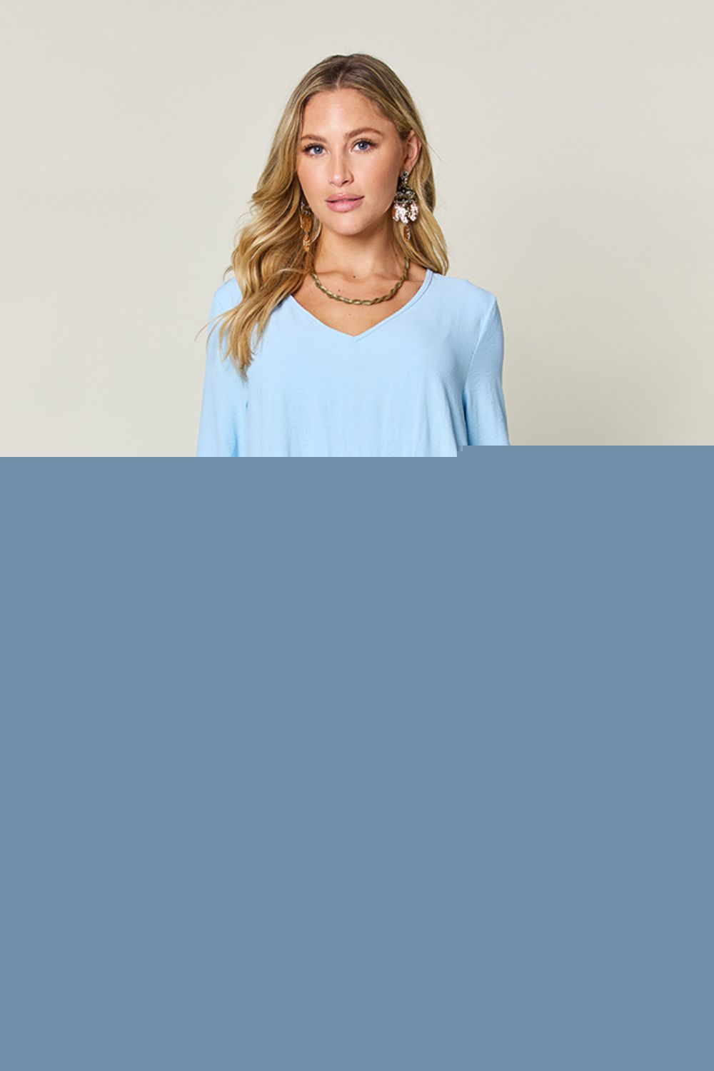 Light Green Double Take Full Size V-Neck Sleeve Tiered Dress with Pockets Elegant & Comfortable Casual Dress