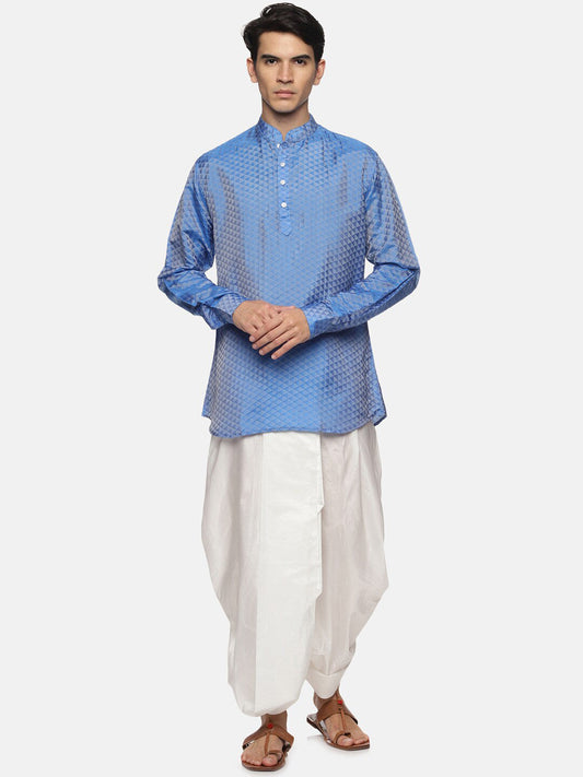 Sethukrishna Men Blue Striped Angrakha Kurti with Dhoti Pants