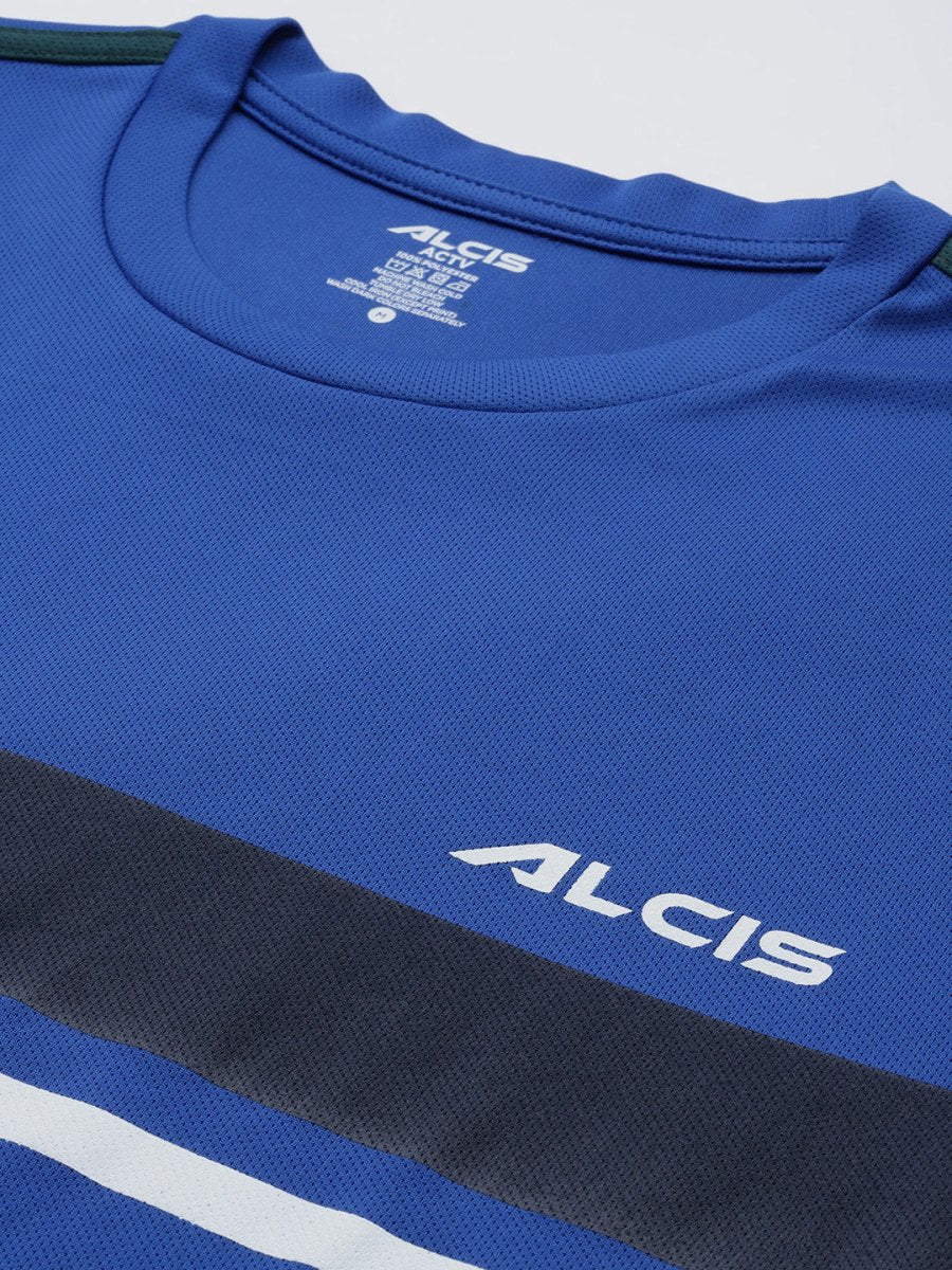 Alcis Men Blue & Black Striped Detail Slim Fit T-shirt